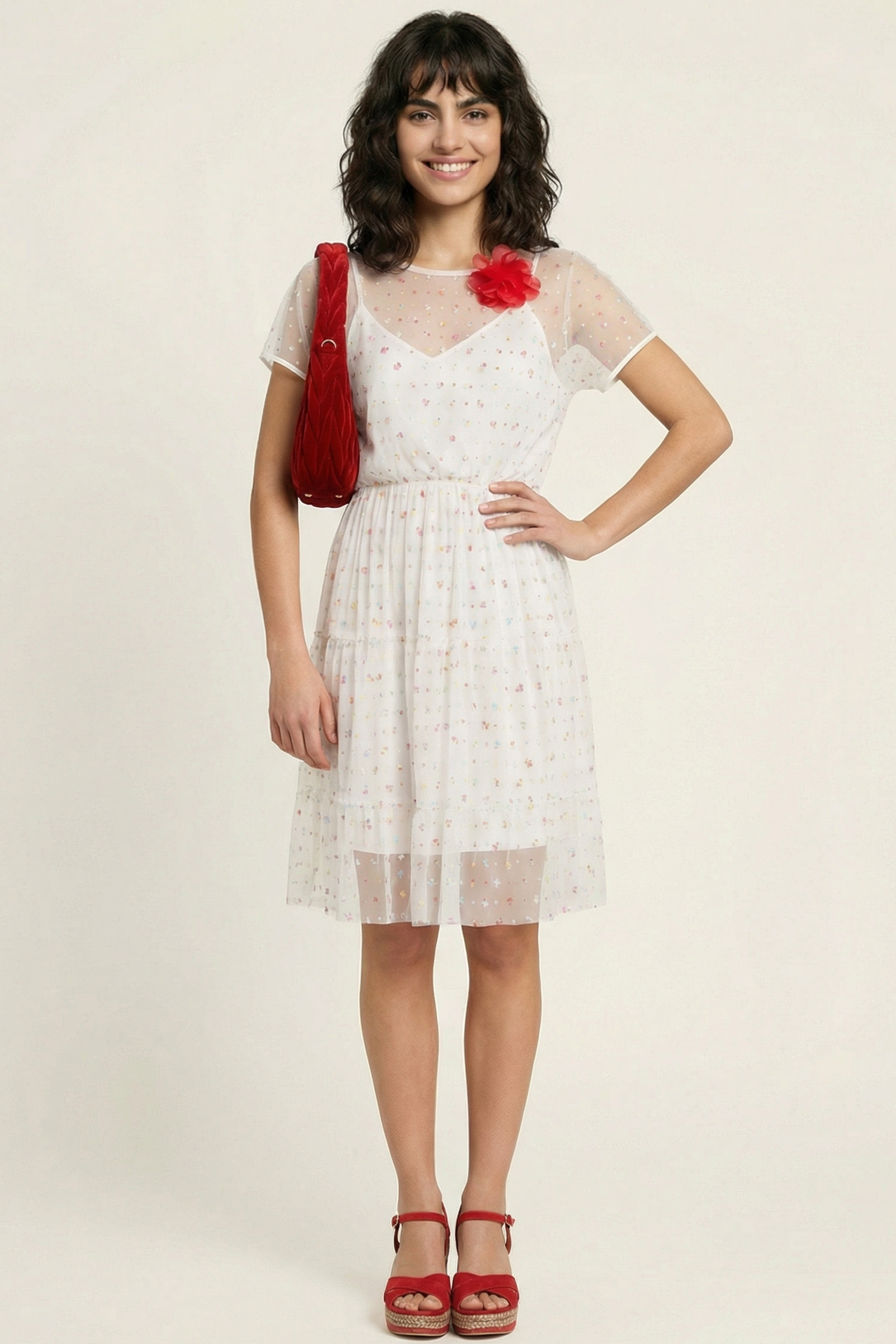 Vestido blanco corto translucido estampado flores LolitasyL