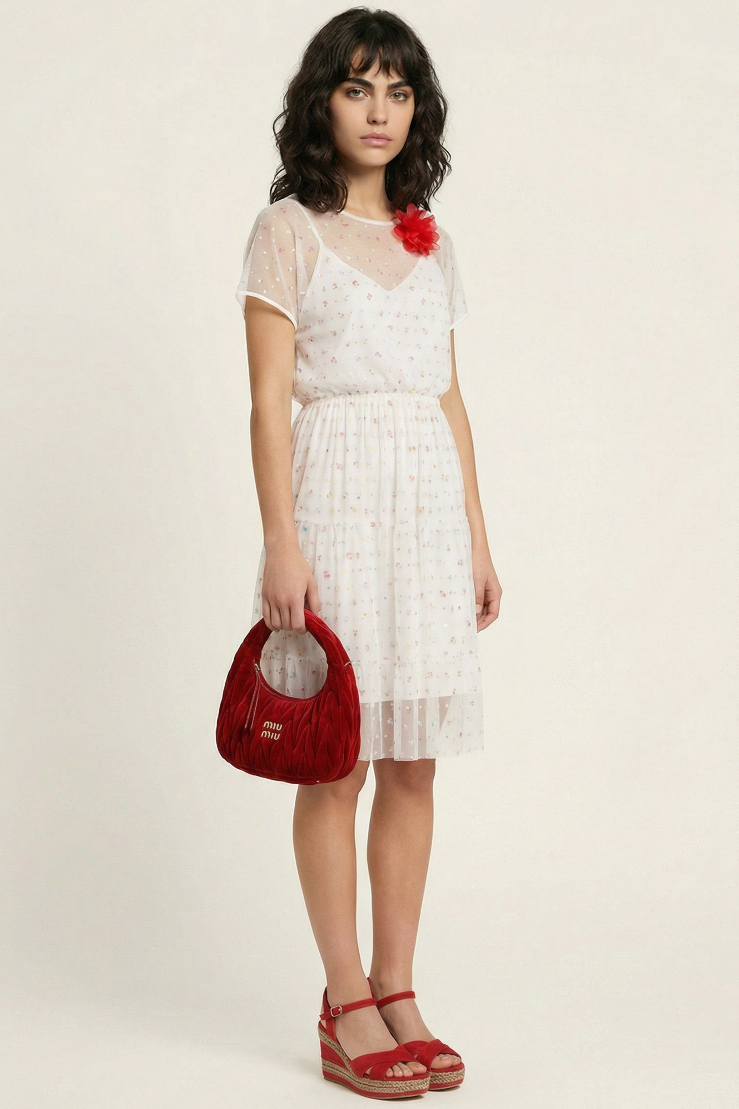 Vestido blanco corto translucido estampado flores LolitasyL