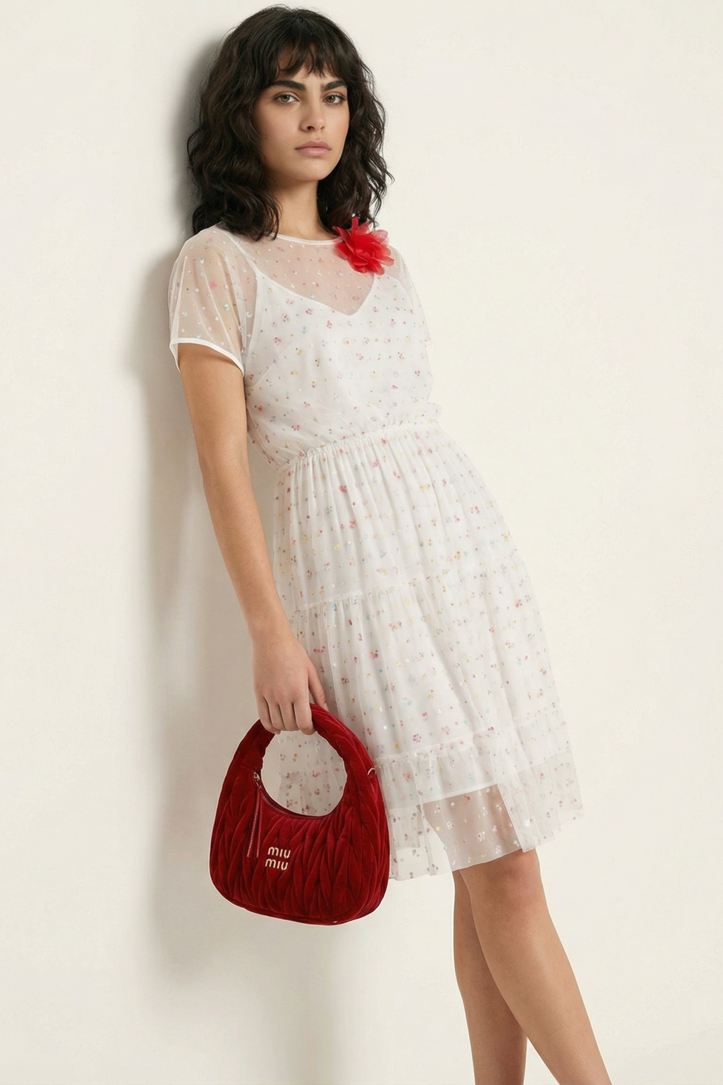 Vestido blanco corto translucido estampado flores LolitasyL