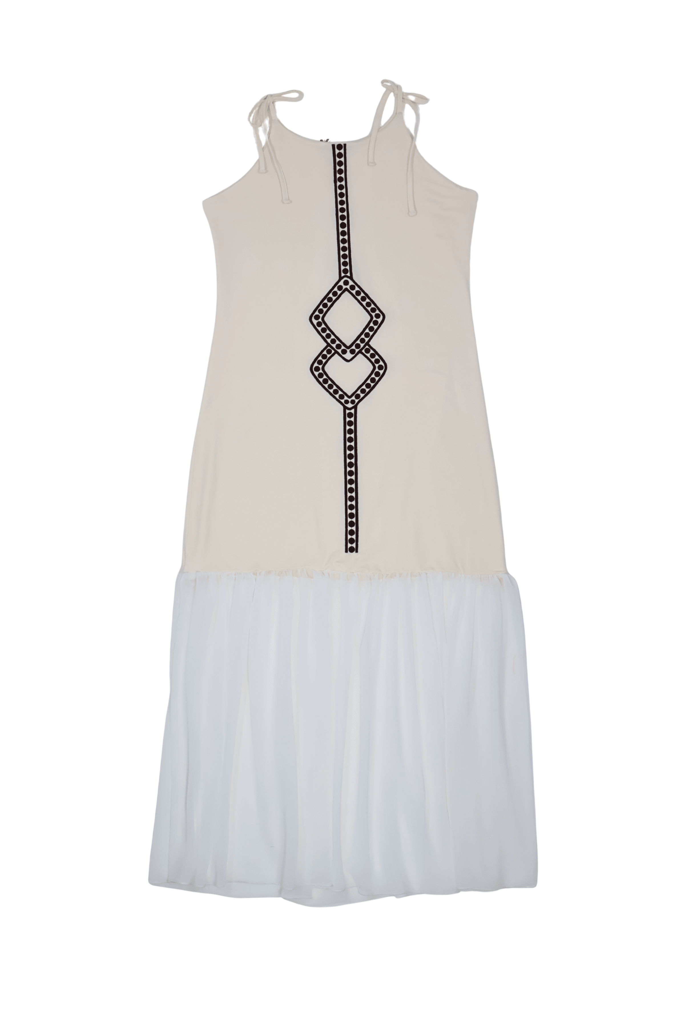 Vestido blanco de tirantes con bordado cenefa en contraste Lolitas&L - lolitasyl.com
