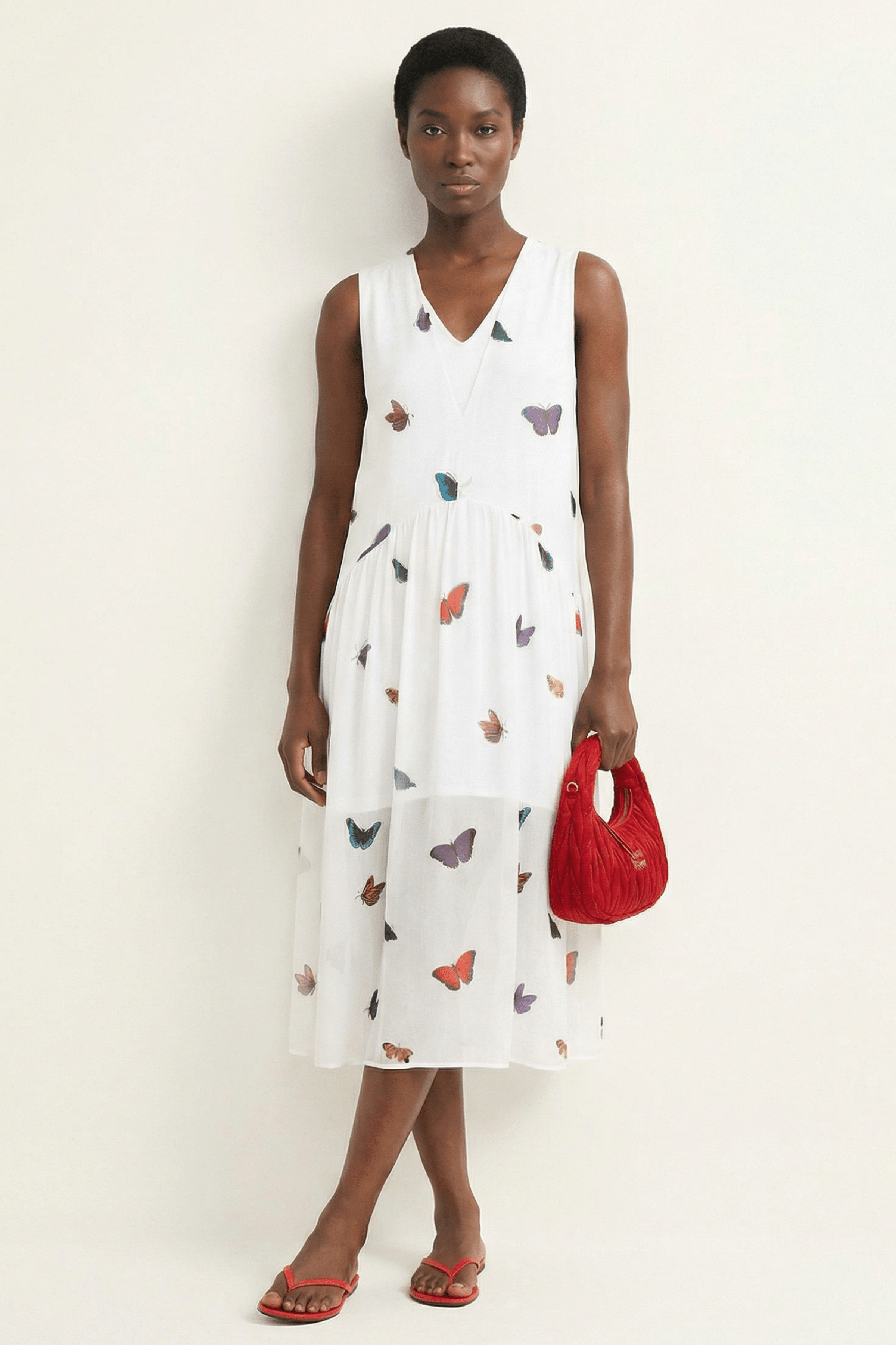 Vestido blanco estampado butterfly sin mangas Lolitas&L - lolitasyl.com