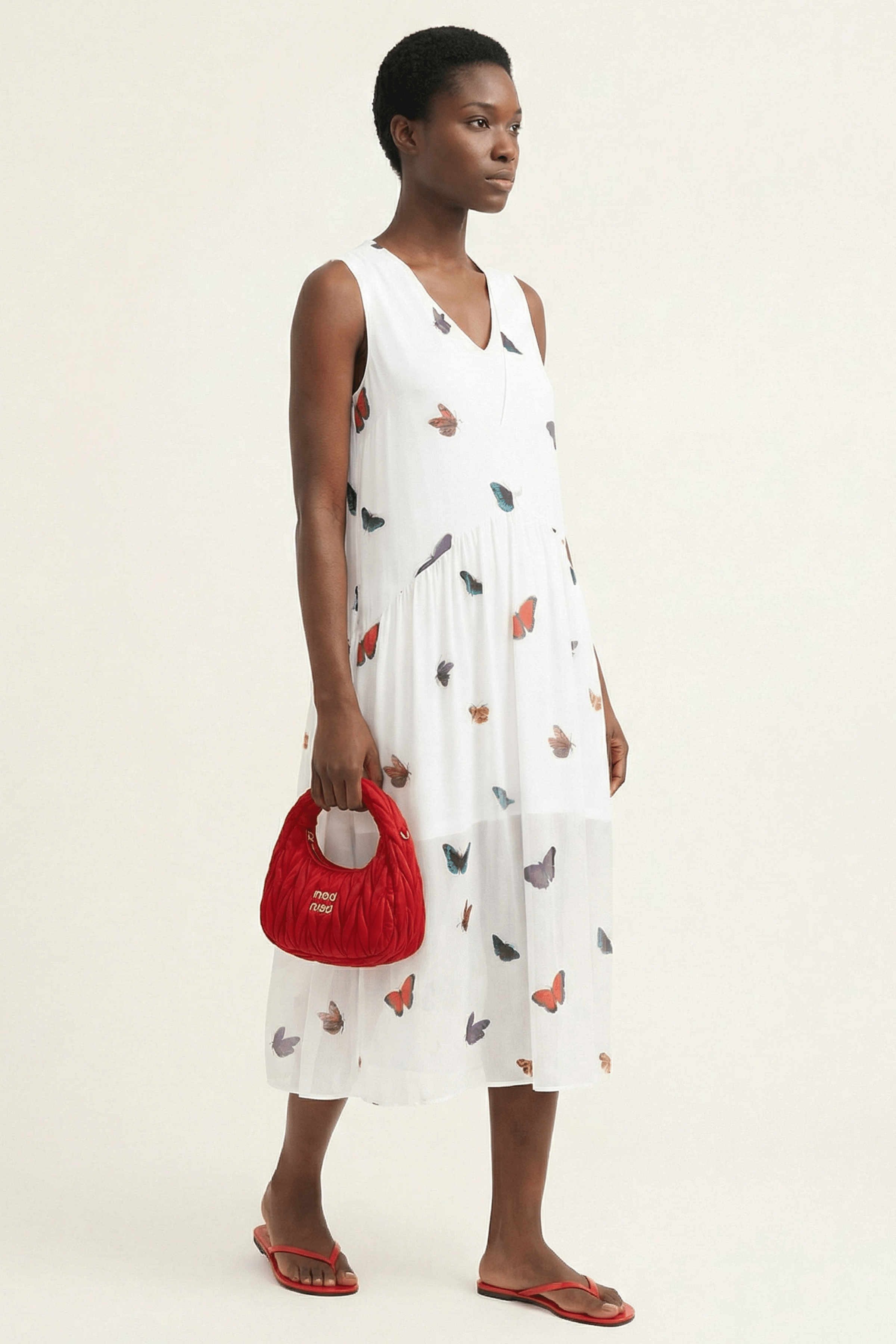 Vestido blanco estampado butterfly sin mangas Lolitas&L - lolitasyl.com