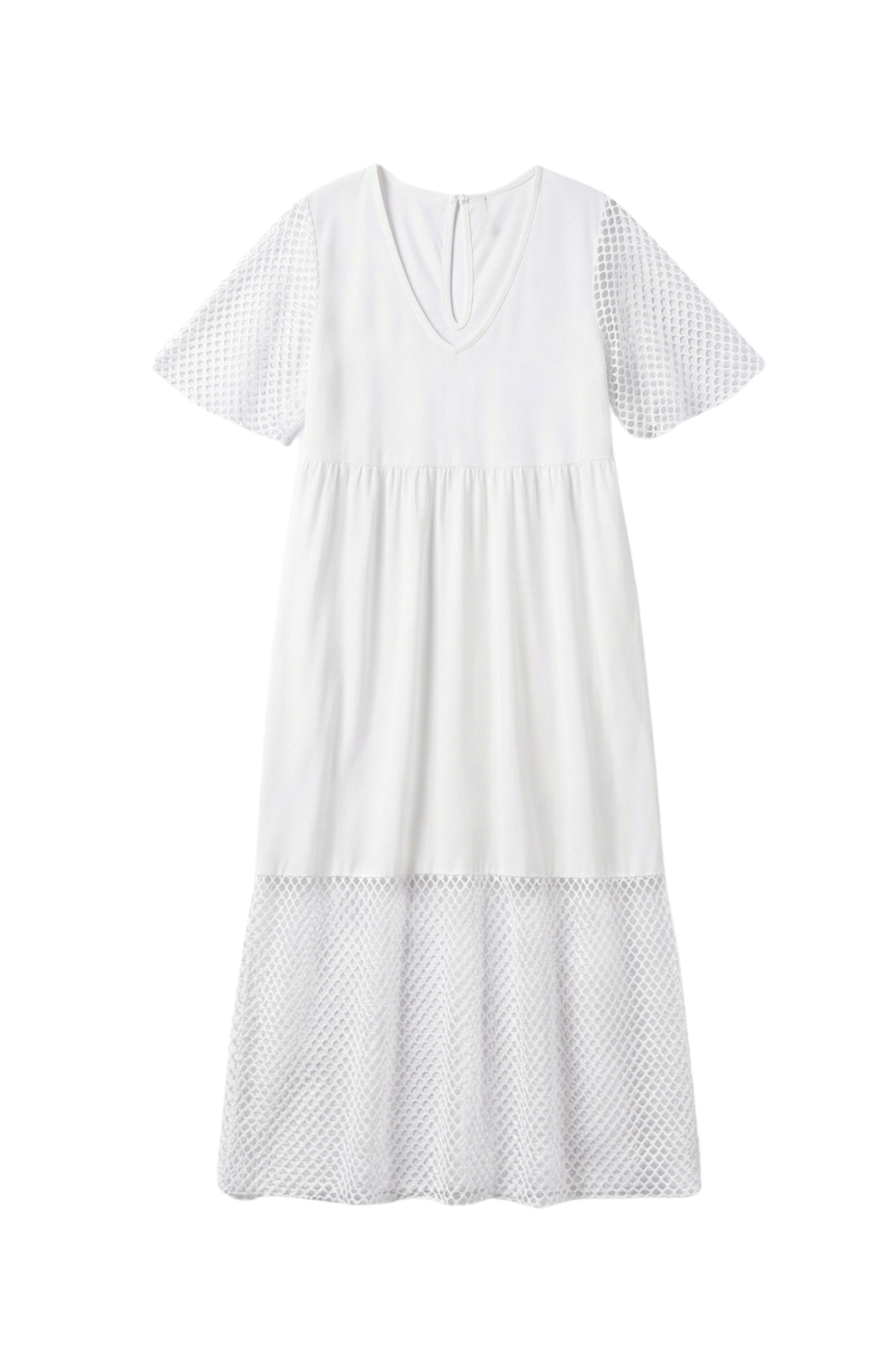 Vestido blanco largo mixto con rejilla y algodon Lolitas&L