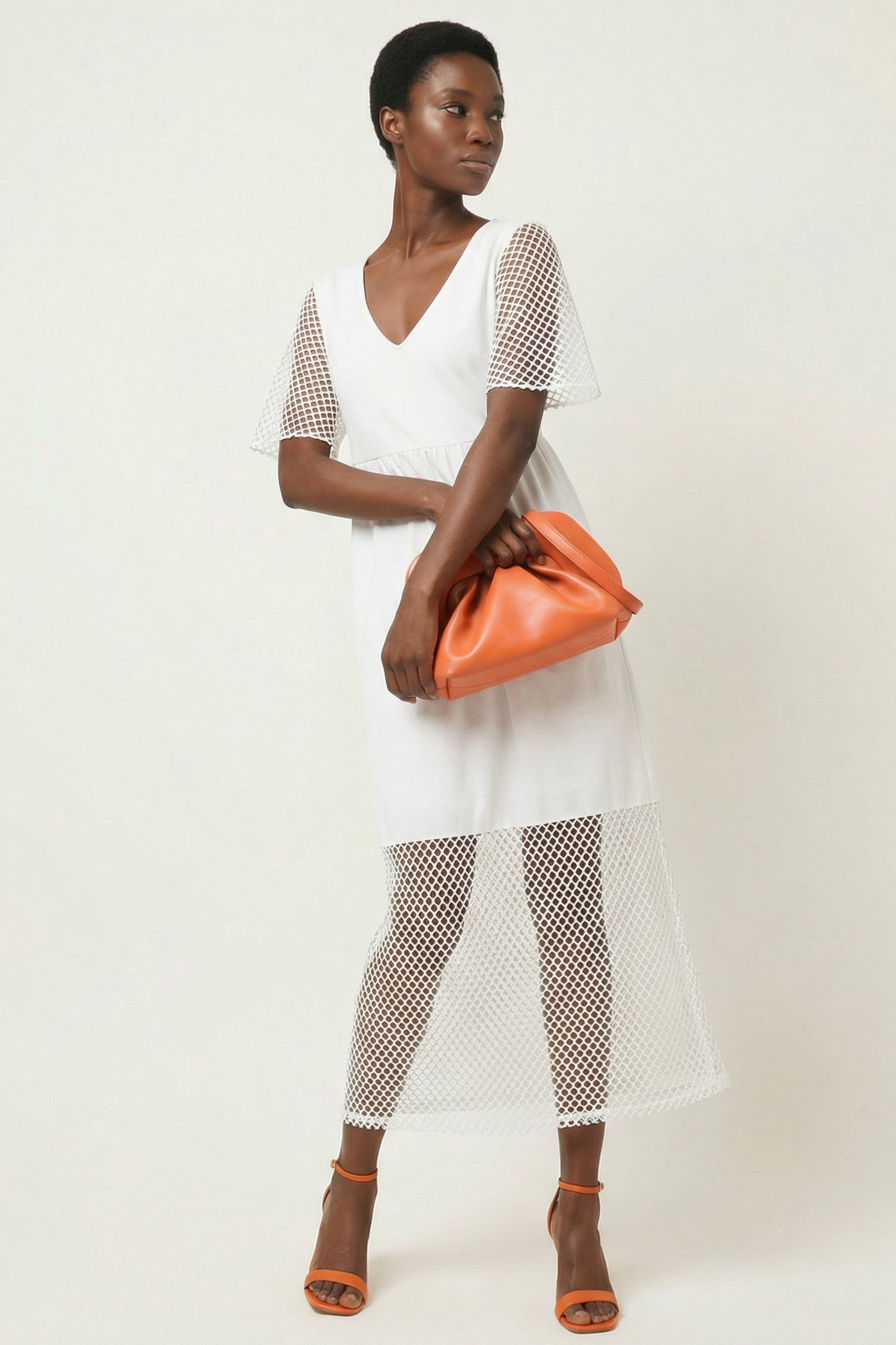 Vestido blanco largo mixto con rejilla y algodon Lolitas&L