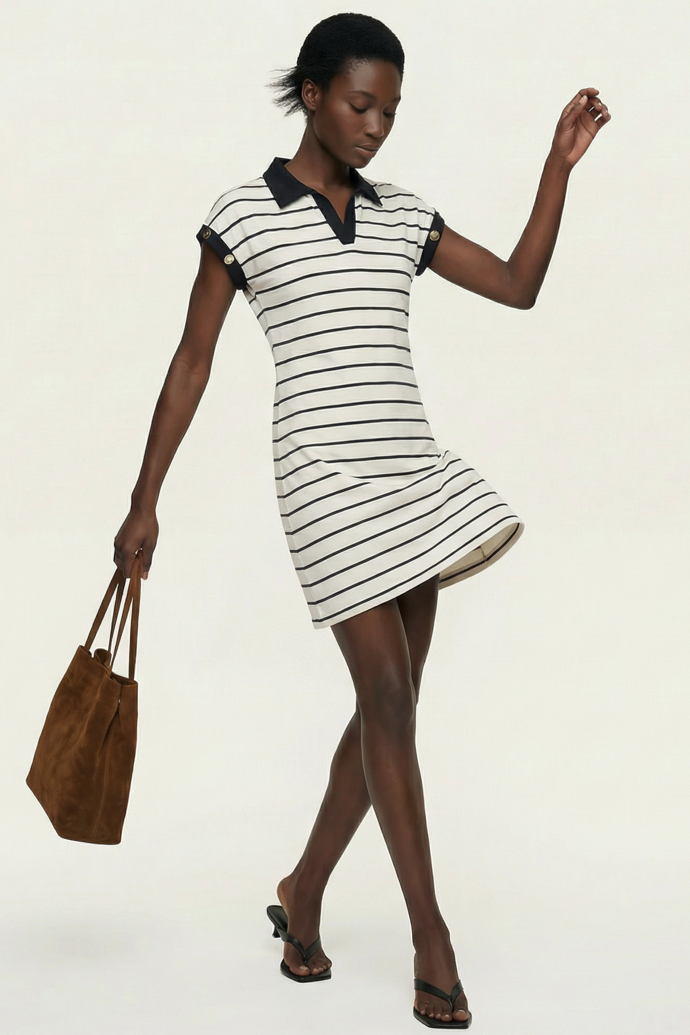 Vestido blanco de rayas escote polo Lolitas&L