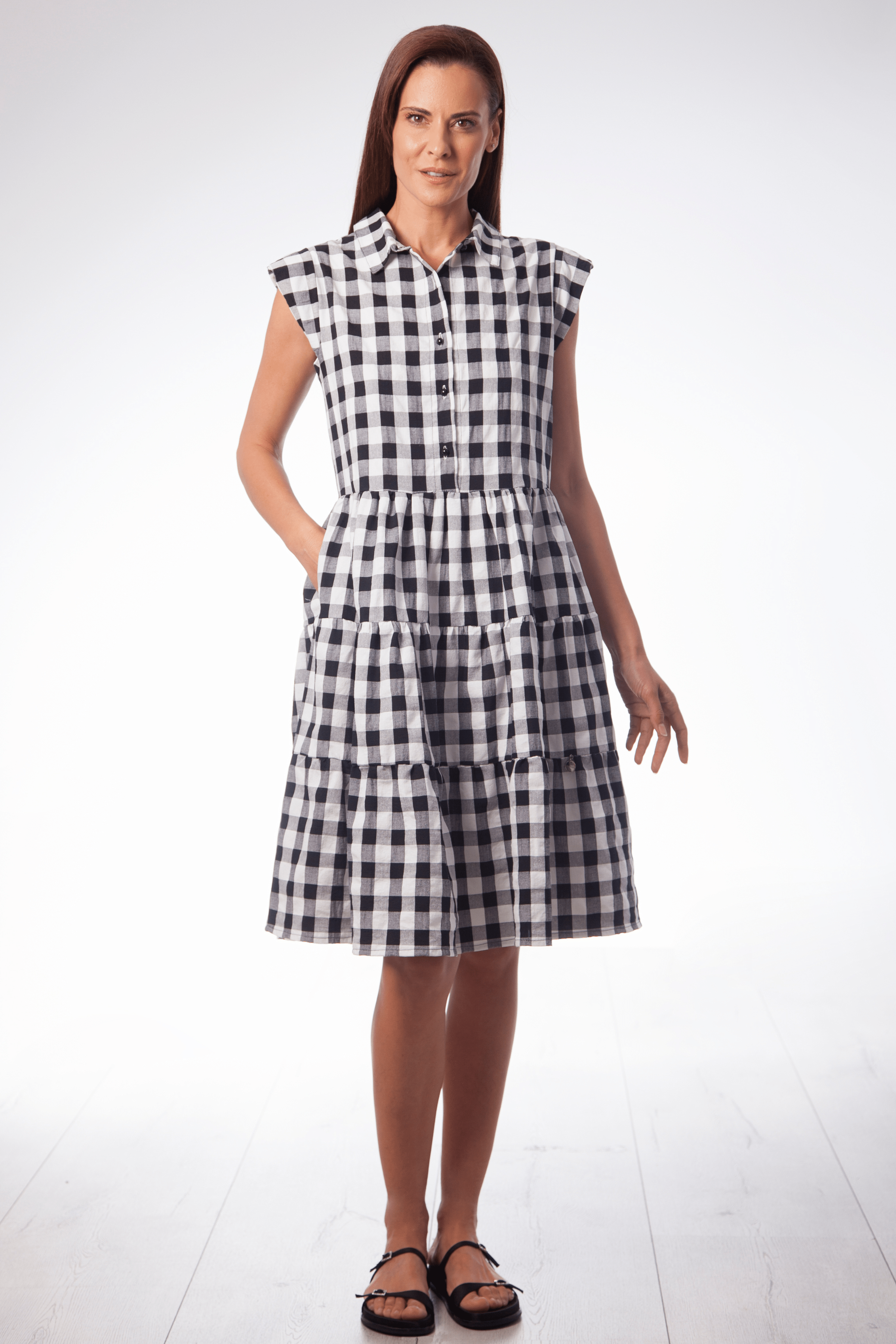 Vestido camisero estampado cuadros negros Vichy Lolitas&L - lolitasyl.com