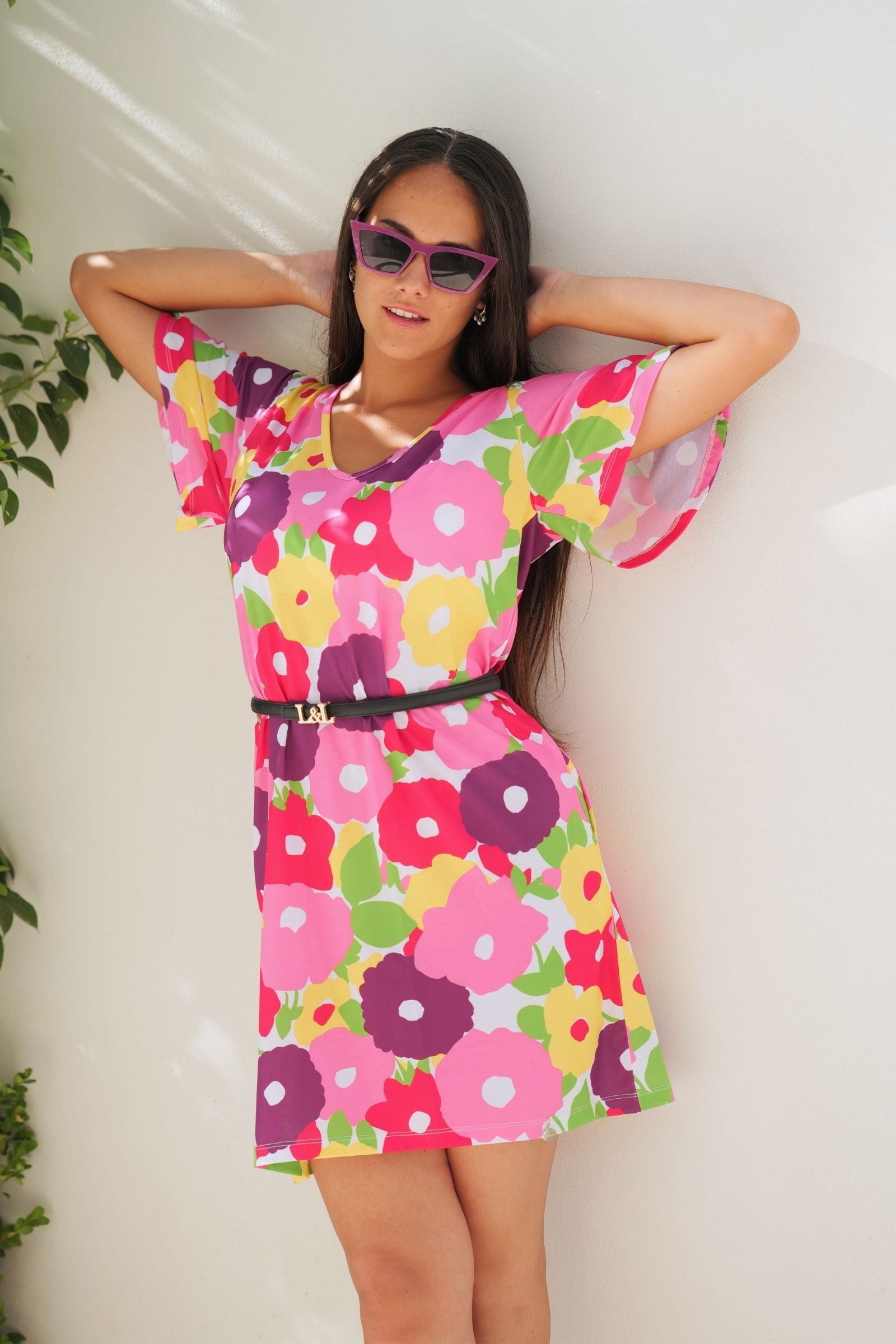 Vestido corto estampado garden rosa escote pico Lolitas&L