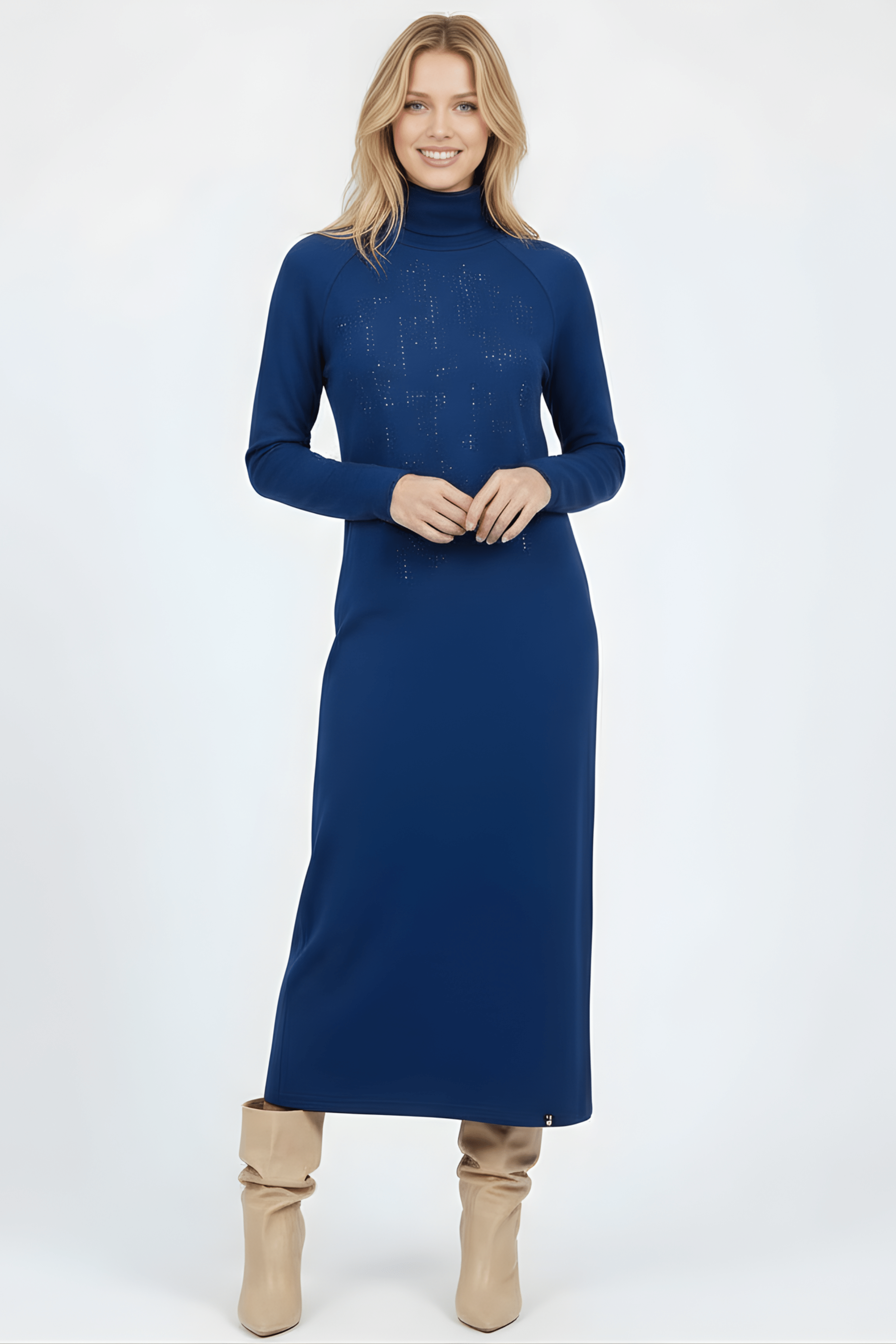 Vestido de punto azul con strass cuello alto Lolitas&L - lolitasyl.com