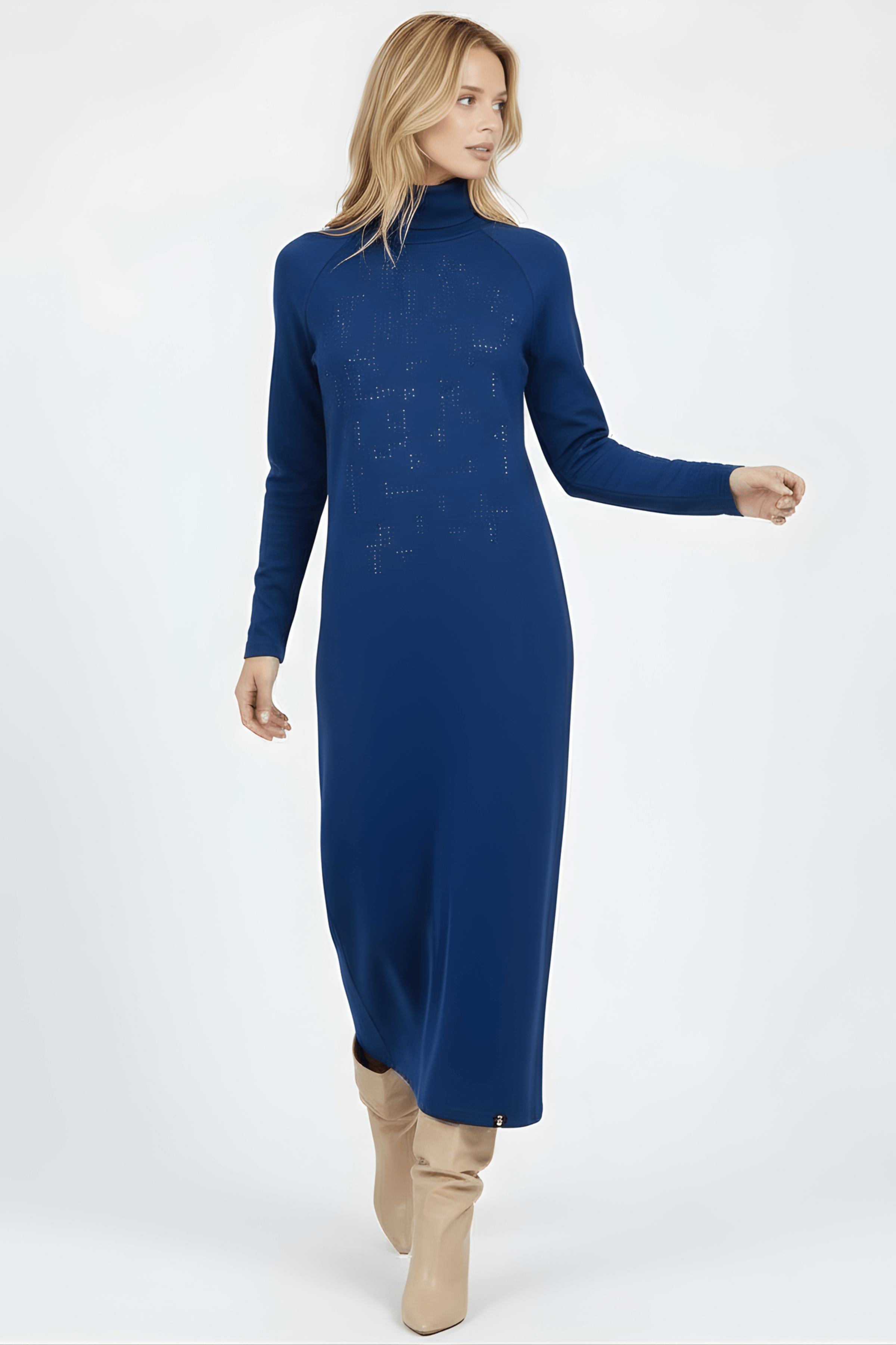 Vestido de punto azul con strass cuello alto Lolitas&L - lolitasyl.com