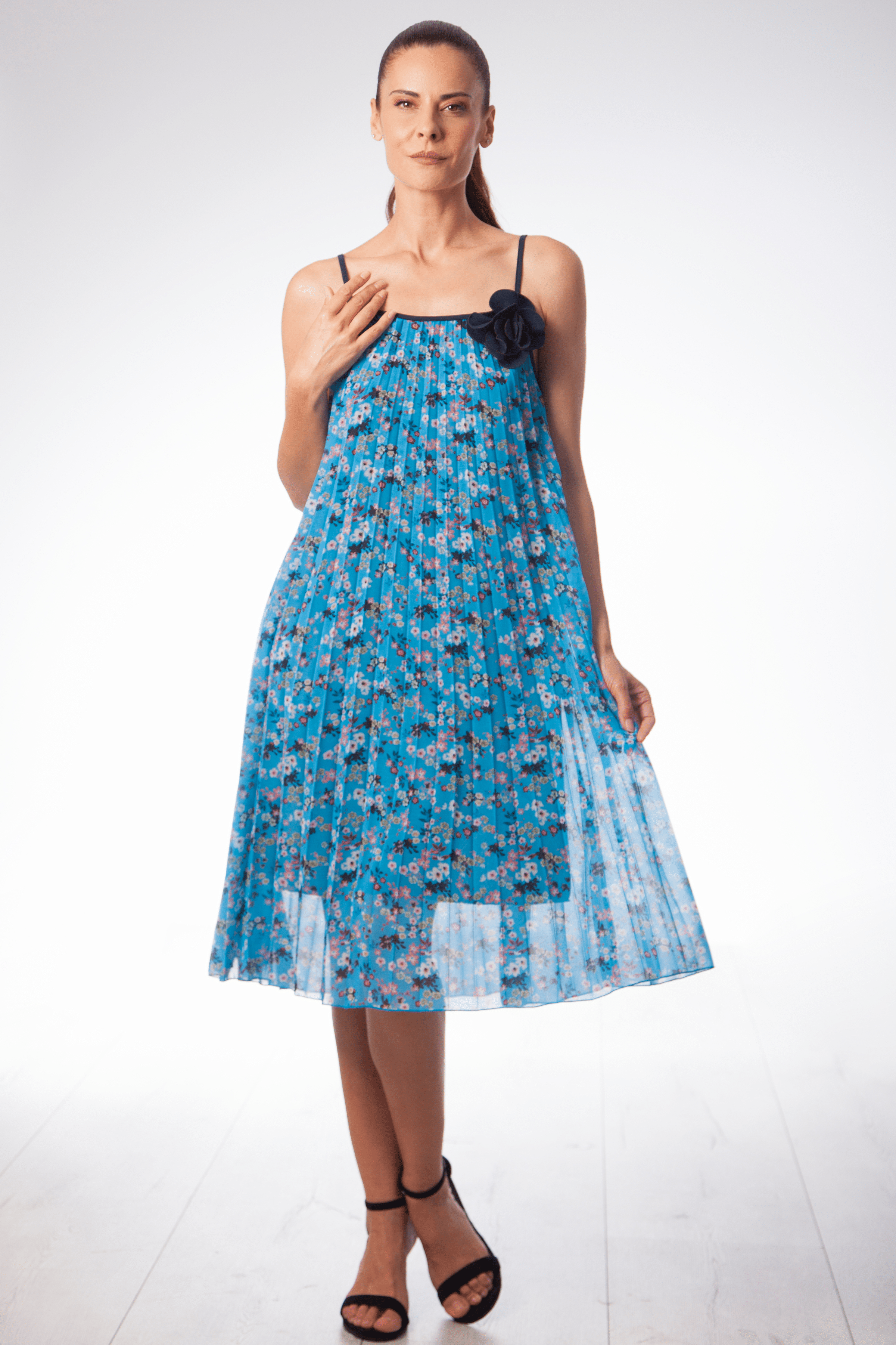 Vestido estampado turquesa plisado en tirantes Lolitas&L - lolitasyl.com