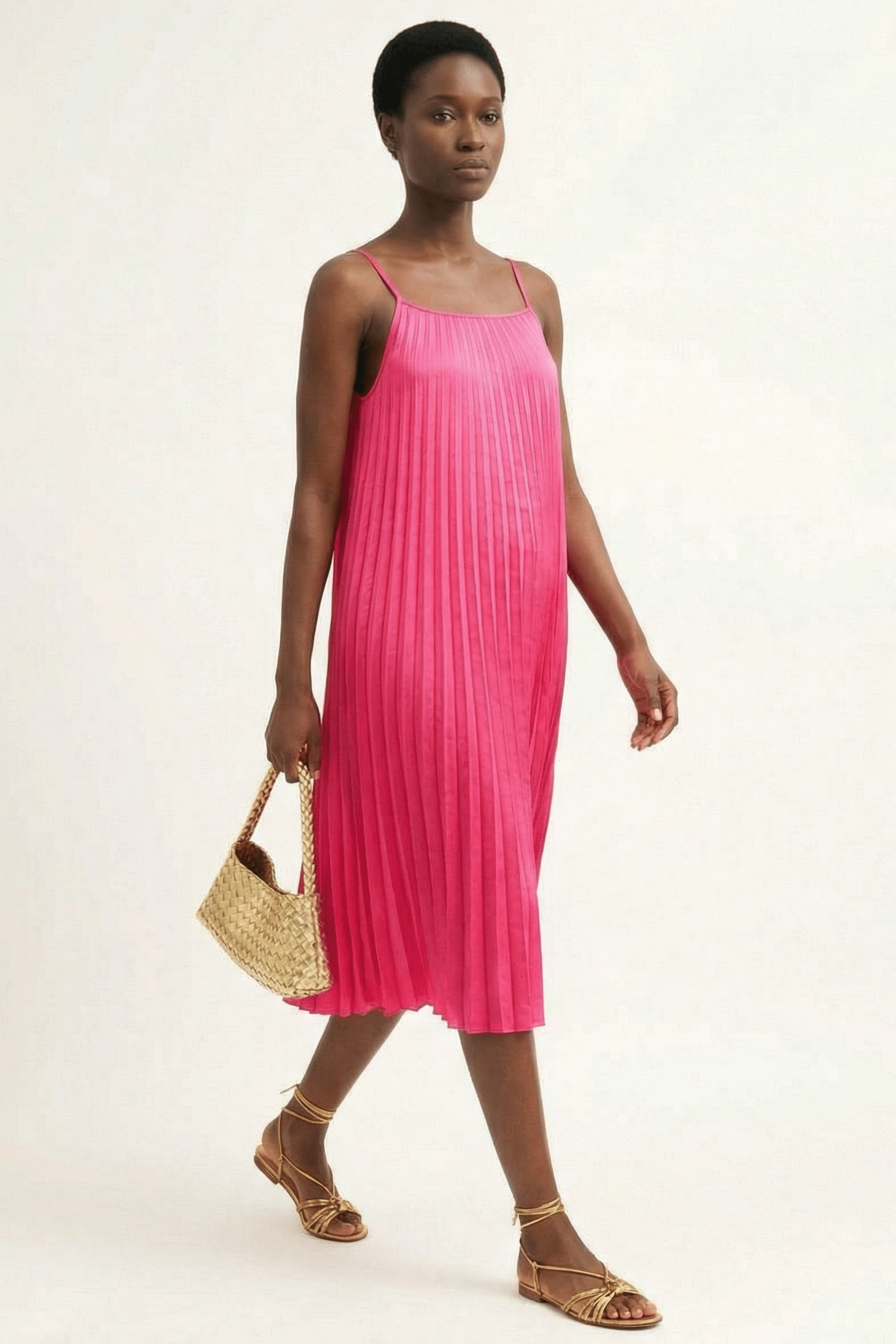 Vestido fucsia corto de tirantes plisado Lolitas&L - lolitasyl.com