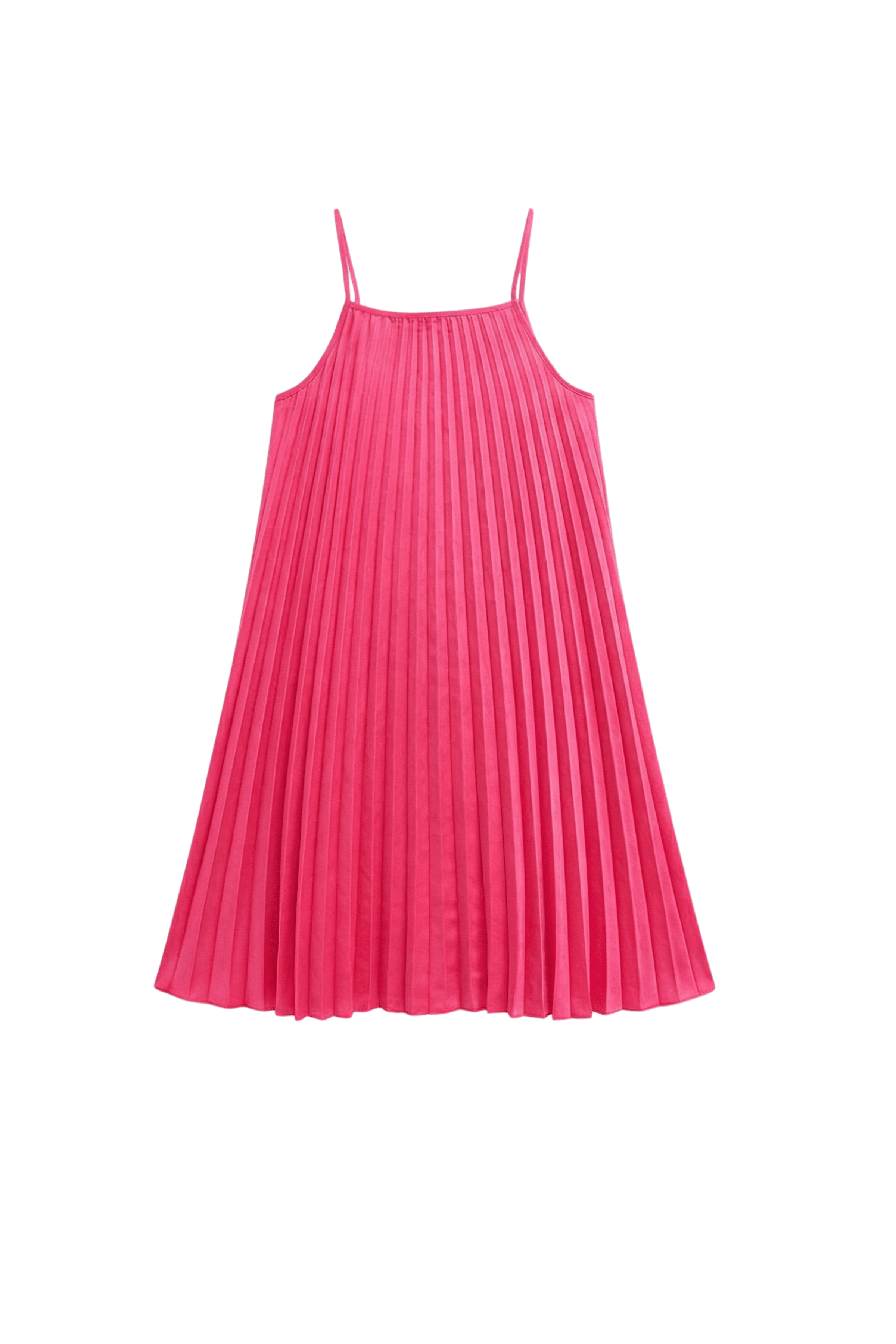 Vestido fucsia corto de tirantes plisado Lolitas&L - lolitasyl.com