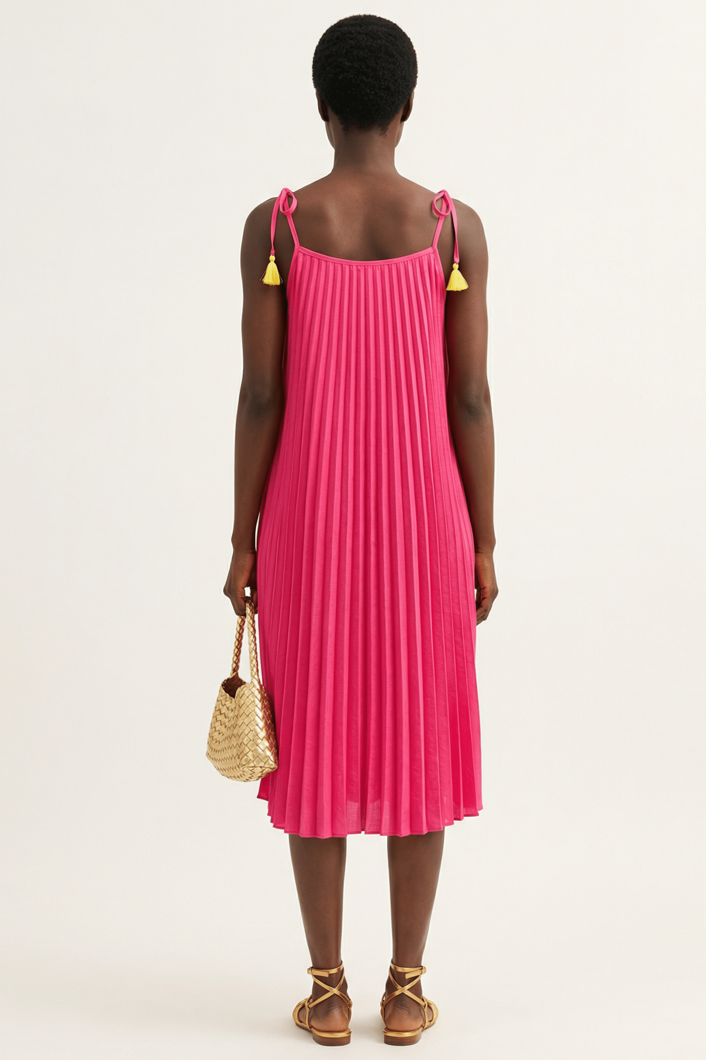 Vestido fucsia corto de tirantes plisado Lolitas&L - lolitasyl.com