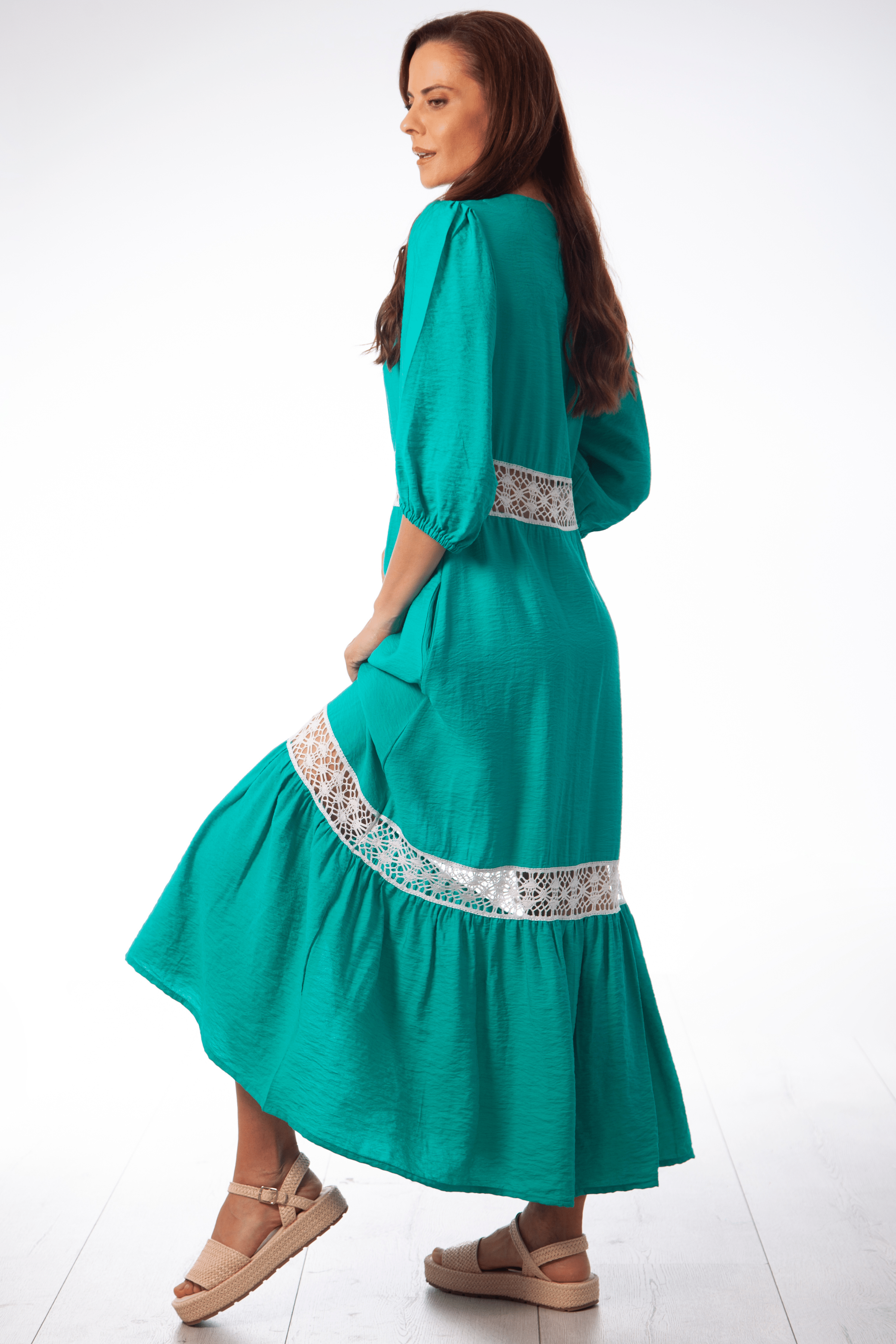 Vestido largo camisero verde con detalle en grogre Lolitas&L - lolitasyl.com