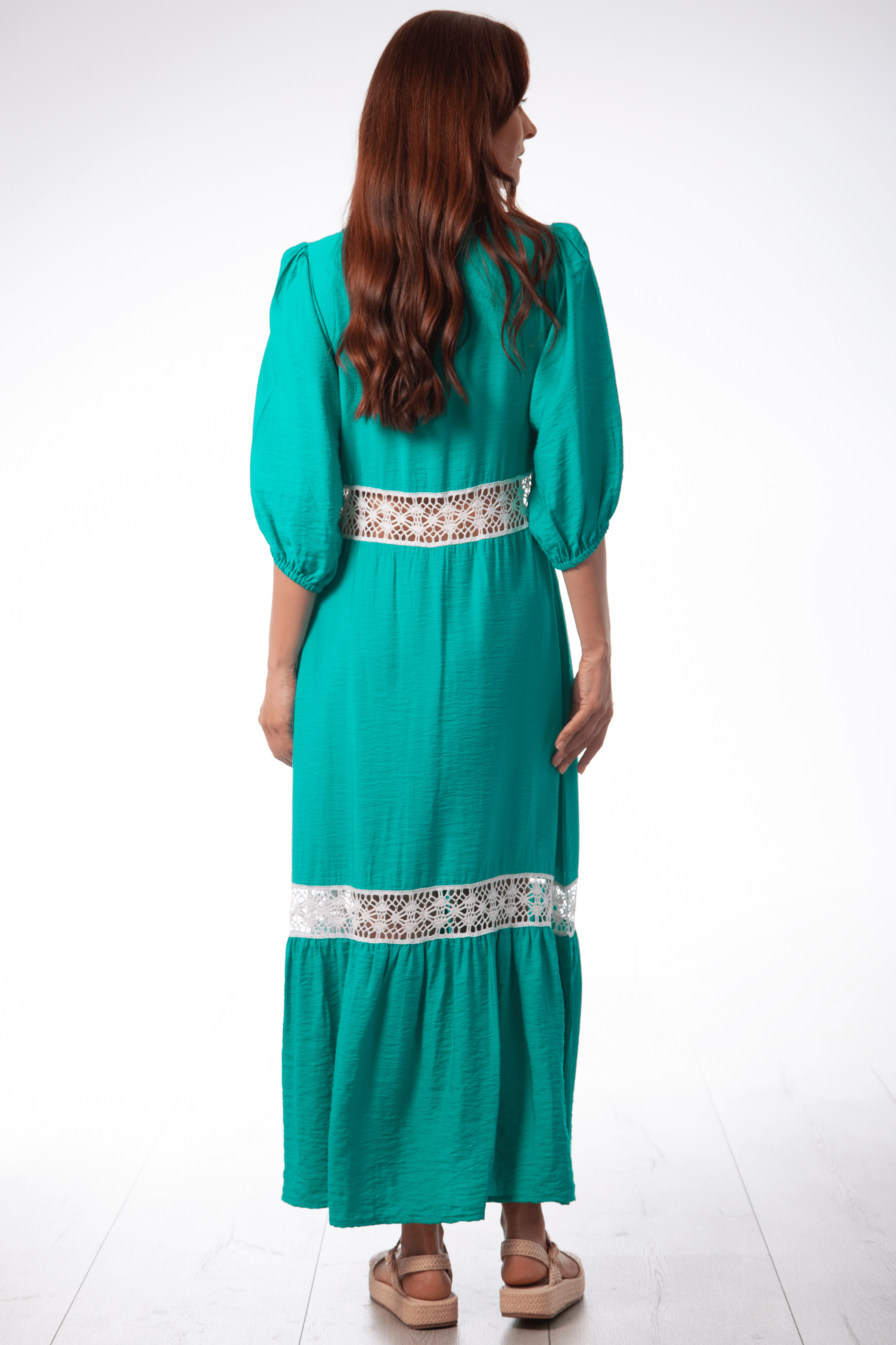 Vestido largo camisero verde con detalle en grogre Lolitas&L - lolitasyl.com