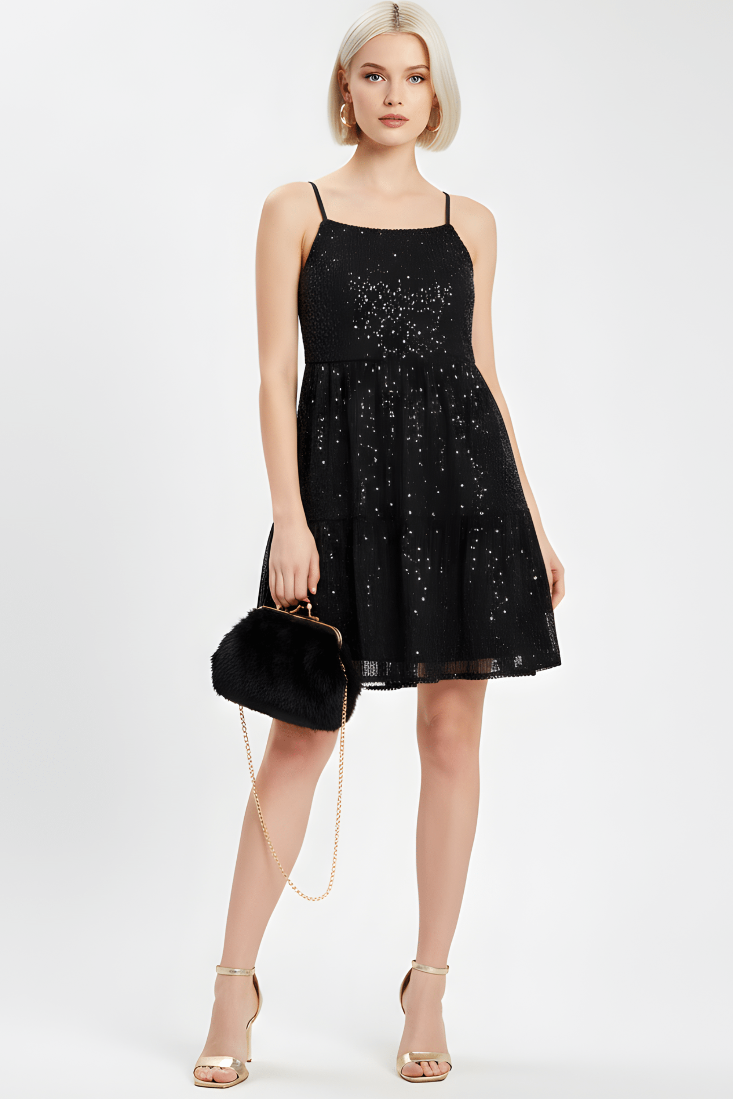 Vestido lentejuelas negro con tirantes corto LolitasyL - lolitasyl.com