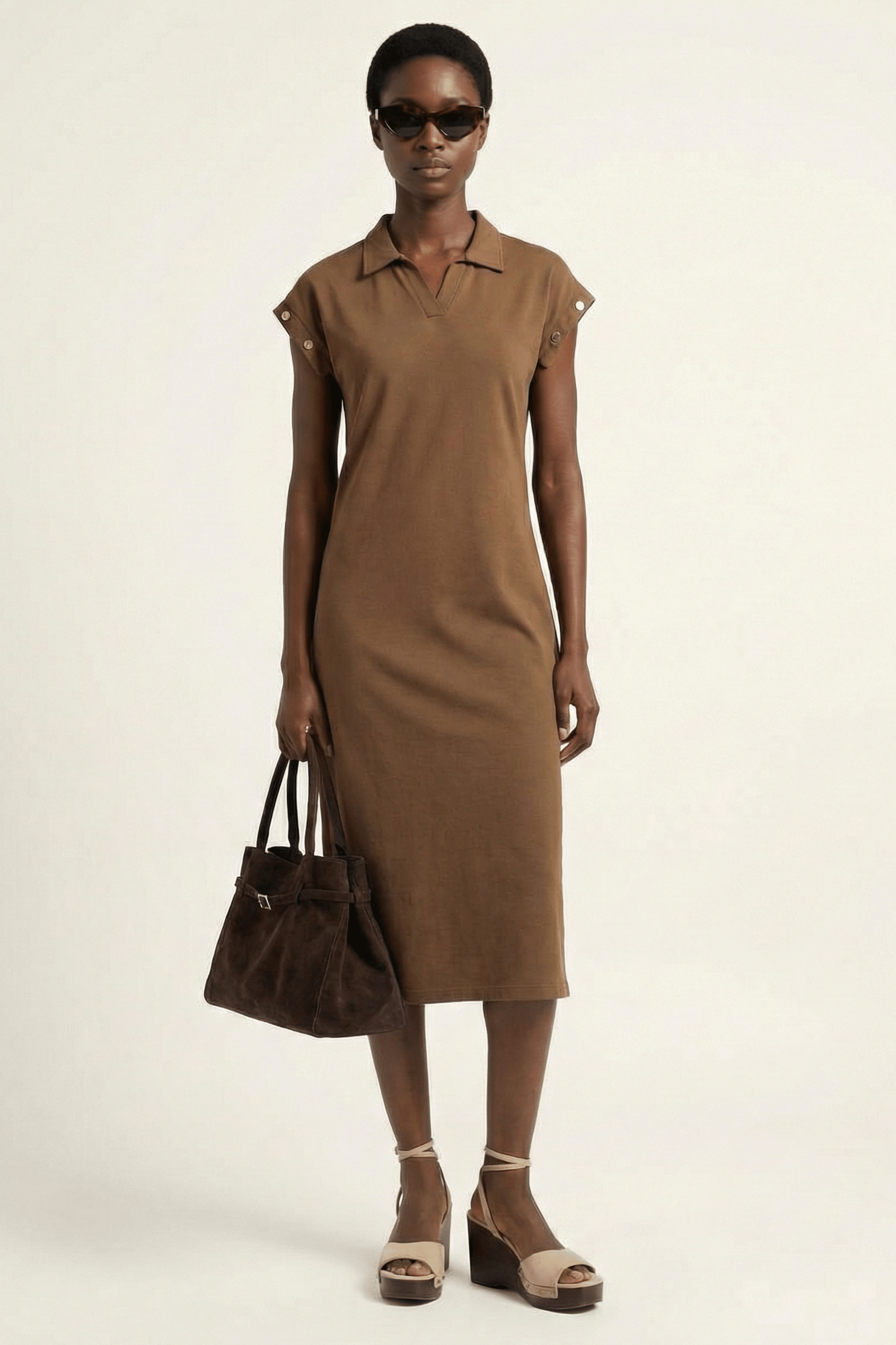 Vestido marron cuello polo con ojales dorados Lolitas&L - lolitasyl.com