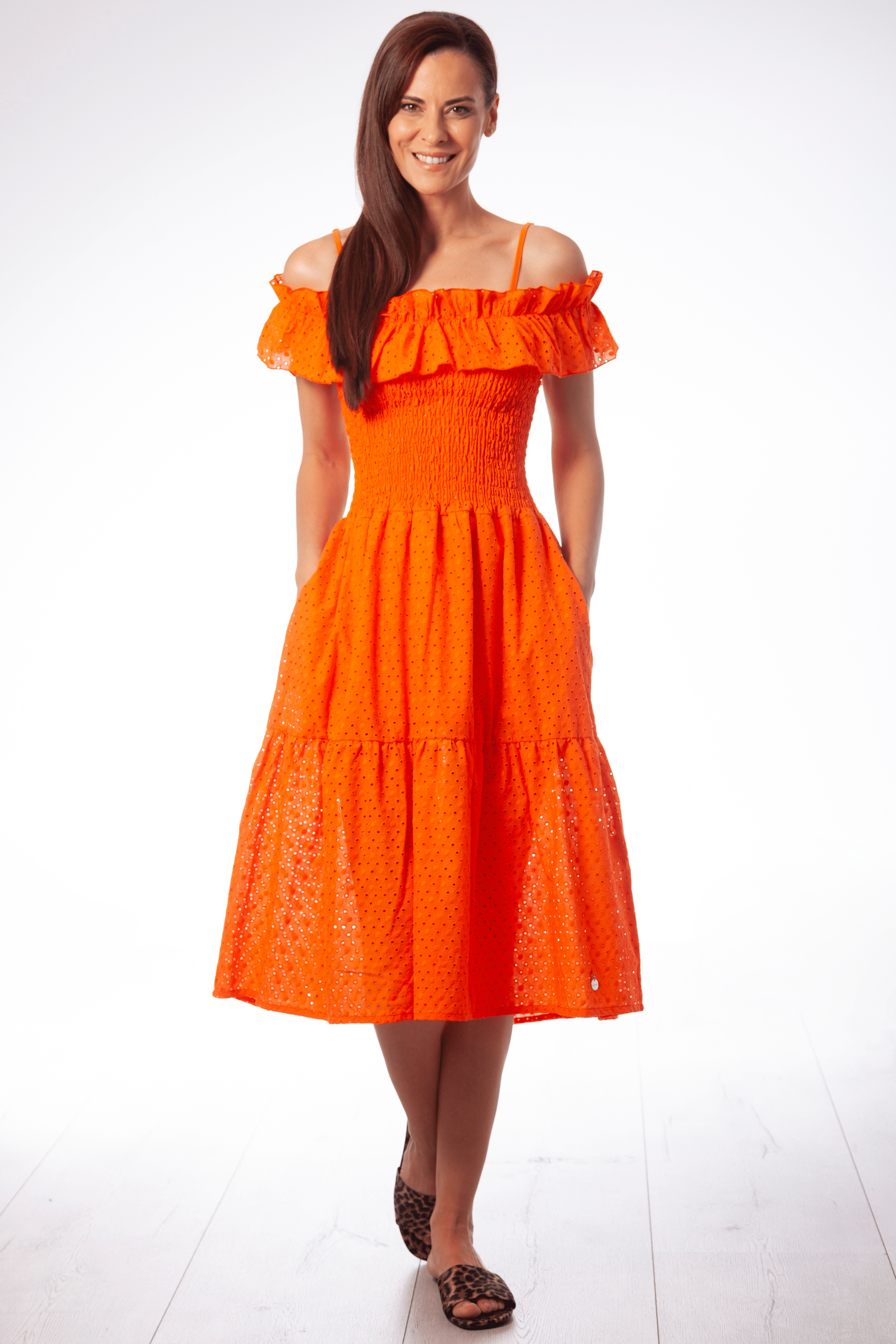 Vestido naranja bordado ingles palabra de honor lolitas&L - lolitasyl.com