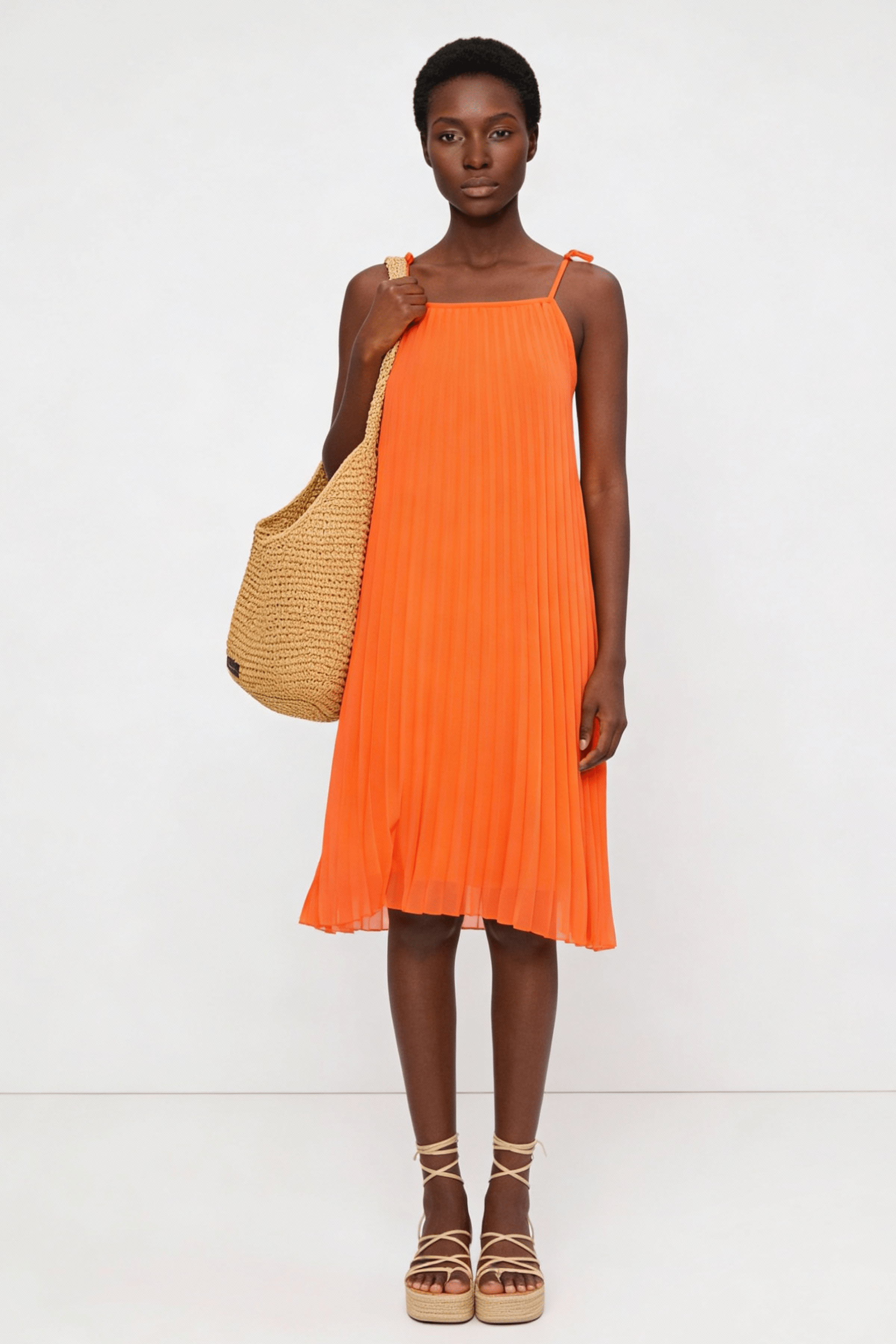 Vestido naranja plisado de tirantes LolitasyL - lolitasyl.com