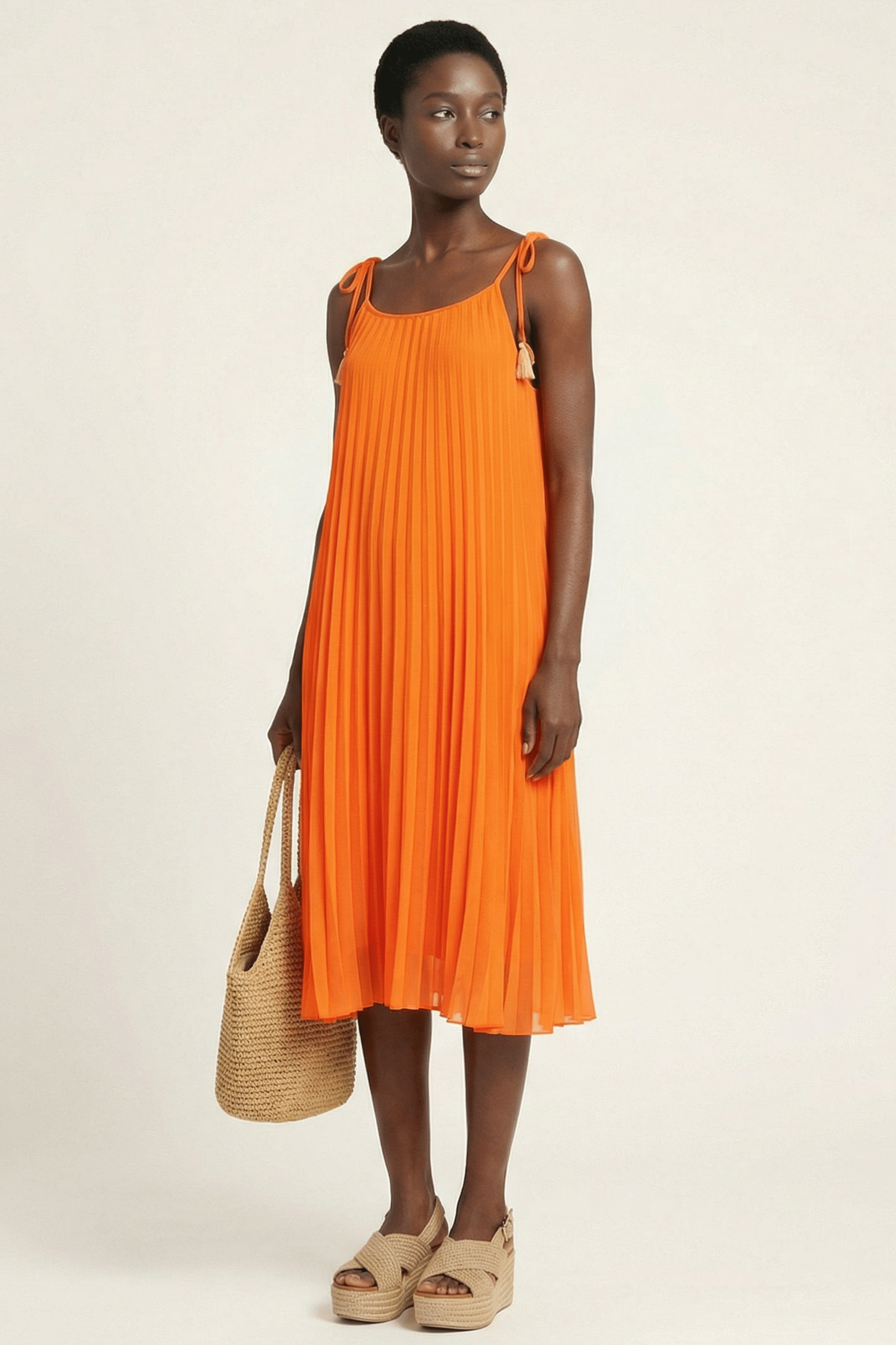 Vestido naranja plisado de tirantes LolitasyL - lolitasyl.com