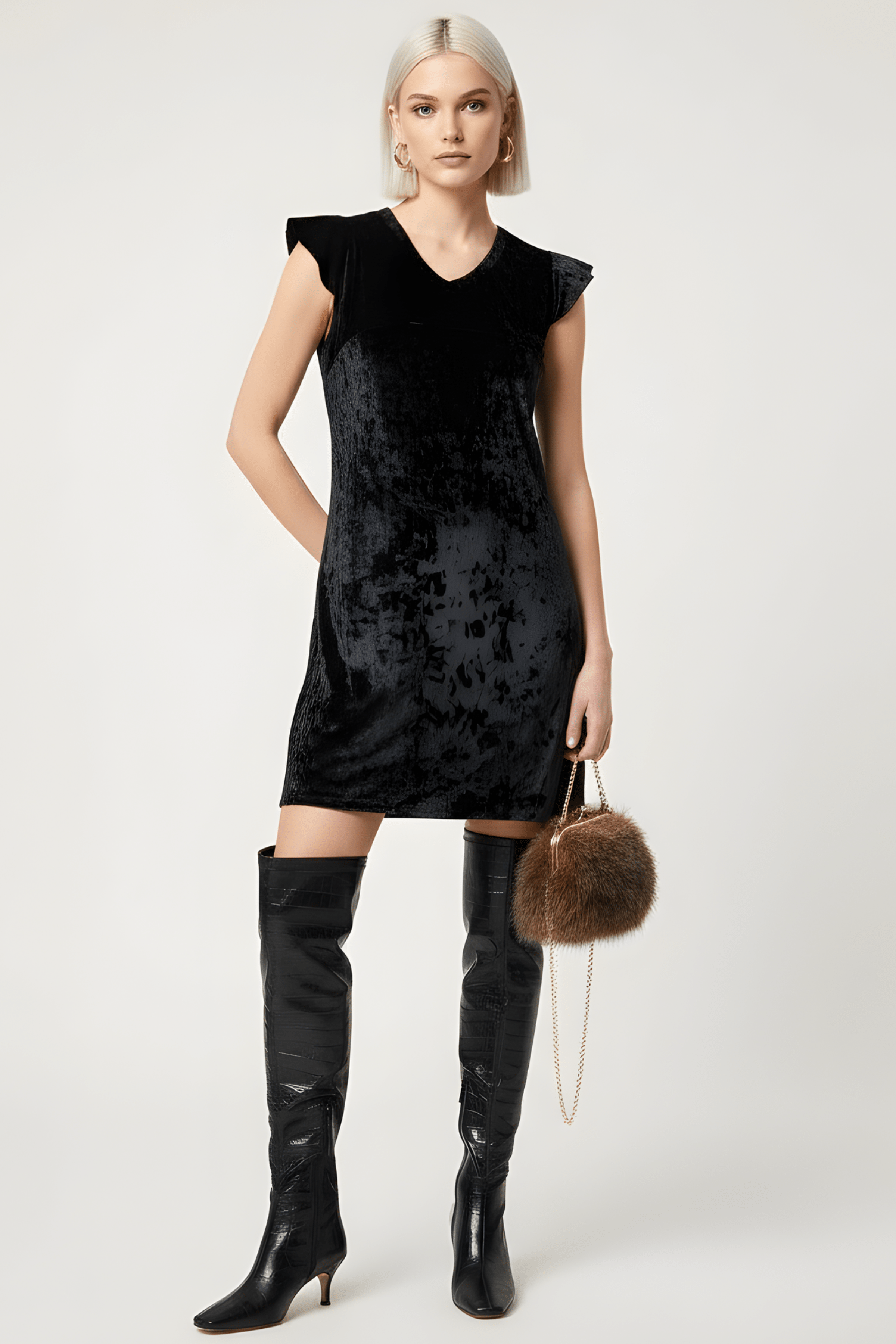 Vestido negro corto terciopelo volantes LolitasyL - lolitasyl.com