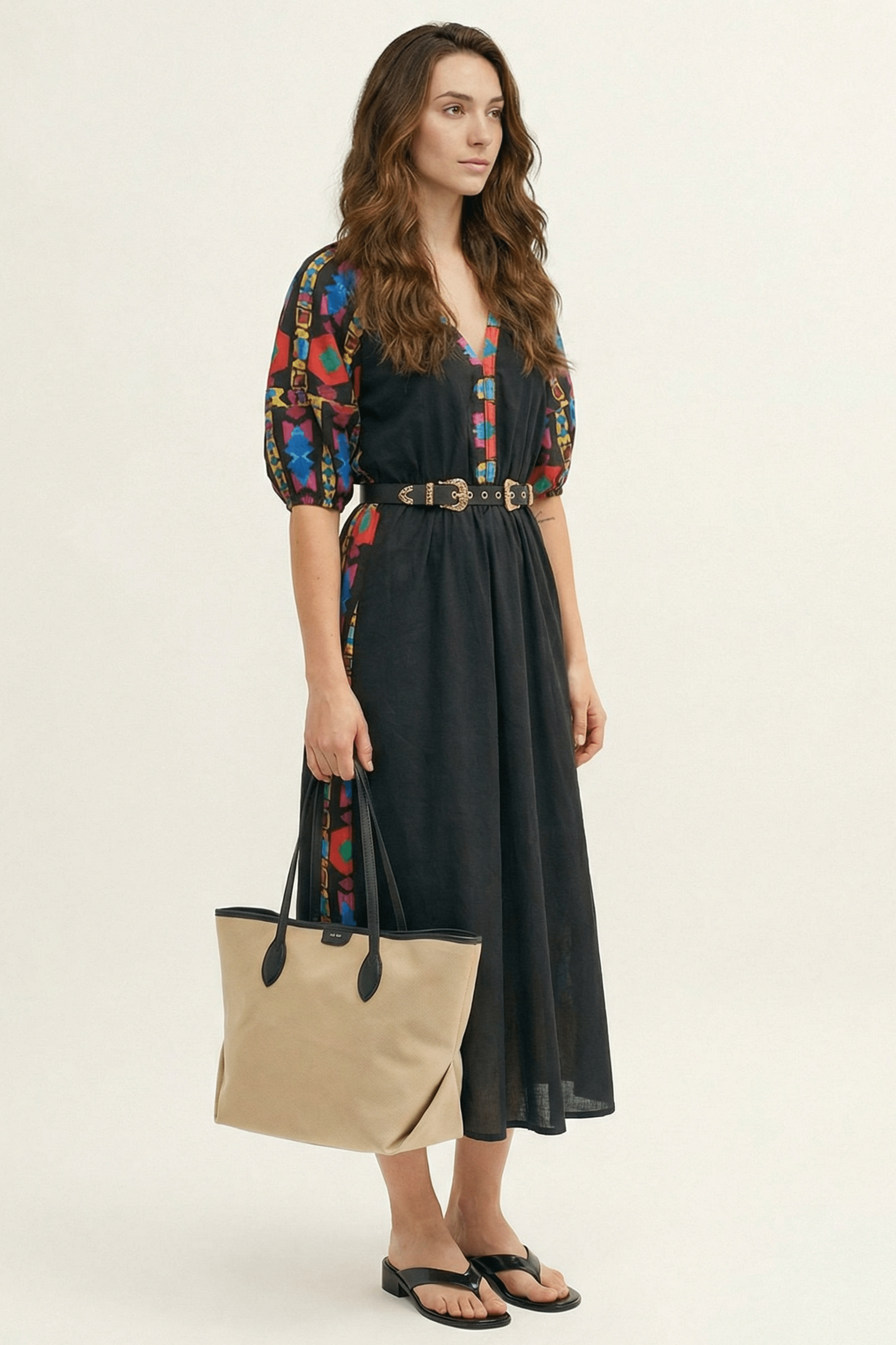 Vestido negro largo mangas abullonadas con estampado Ethic Lolitas&L - lolitasyl.com