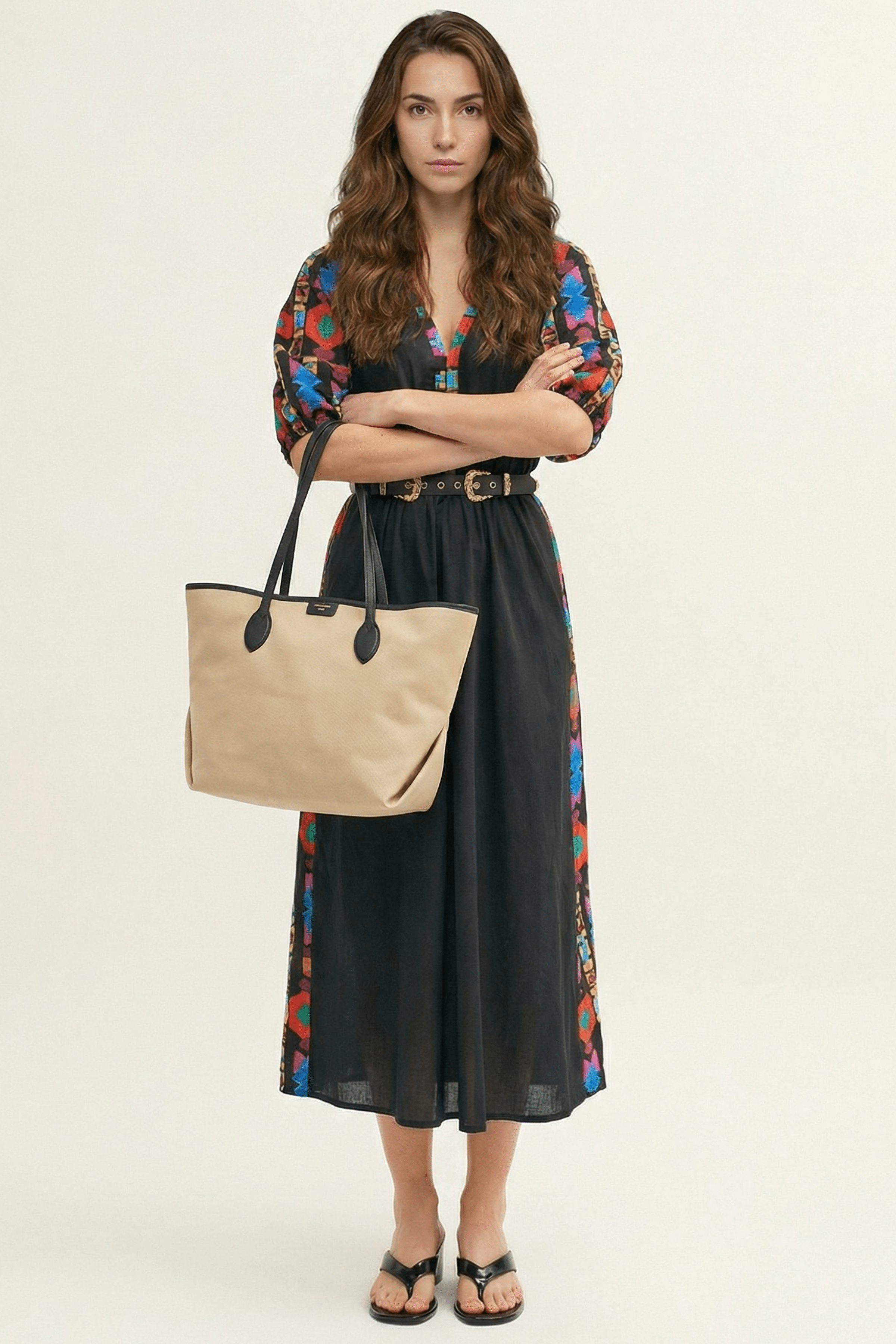 Vestido negro largo mangas abullonadas con estampado Ethic Lolitas&L - lolitasyl.com