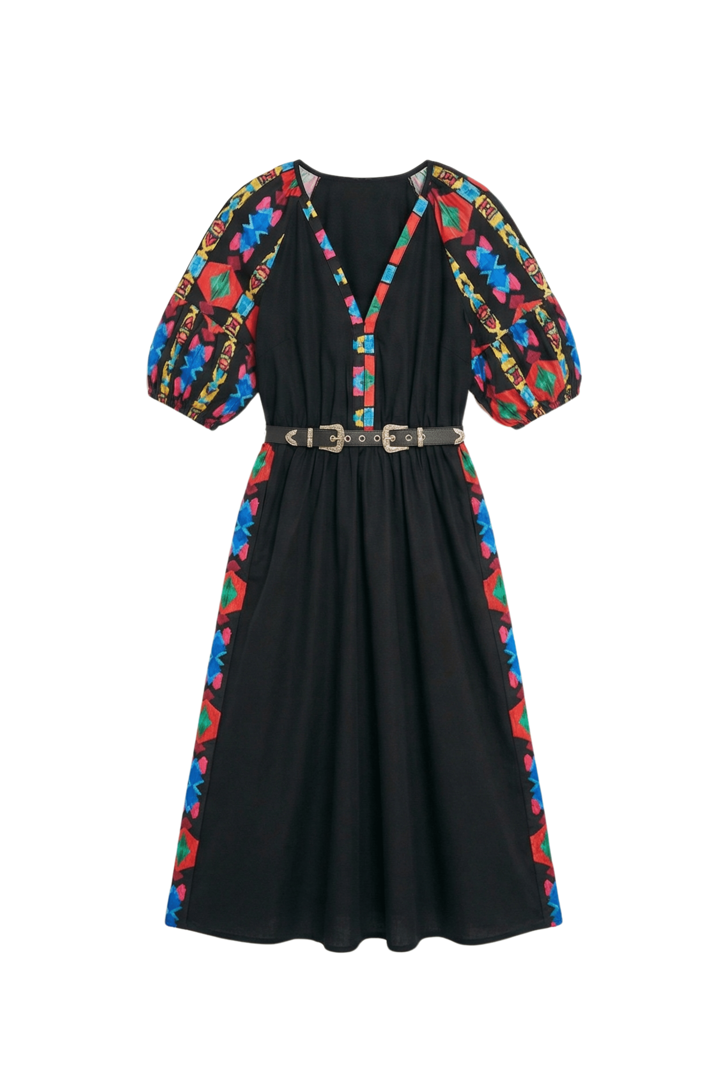 Vestido negro largo mangas abullonadas con estampado Ethic Lolitas&L - lolitasyl.com