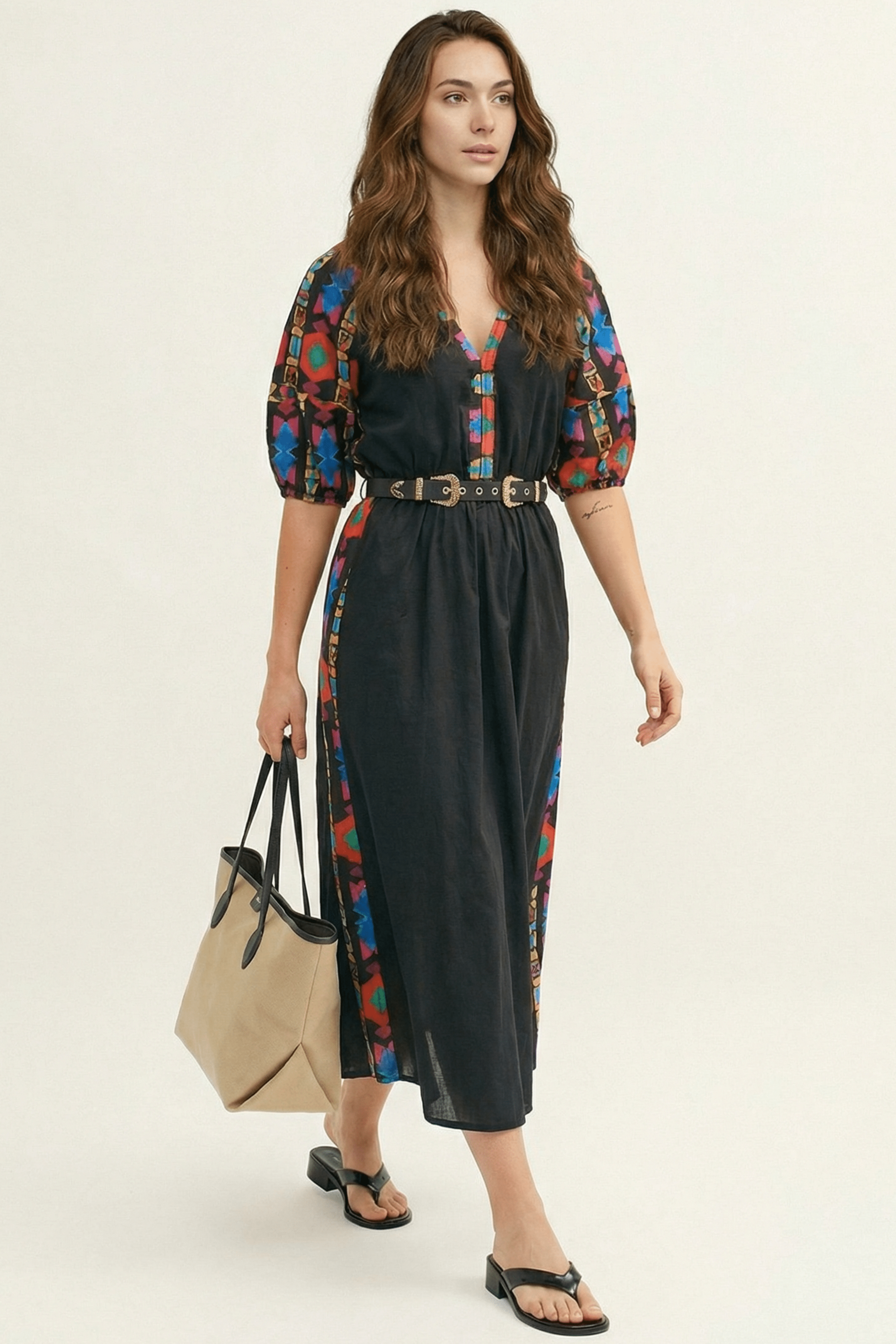 Vestido negro largo mangas abullonadas con estampado Ethic Lolitas&L - lolitasyl.com