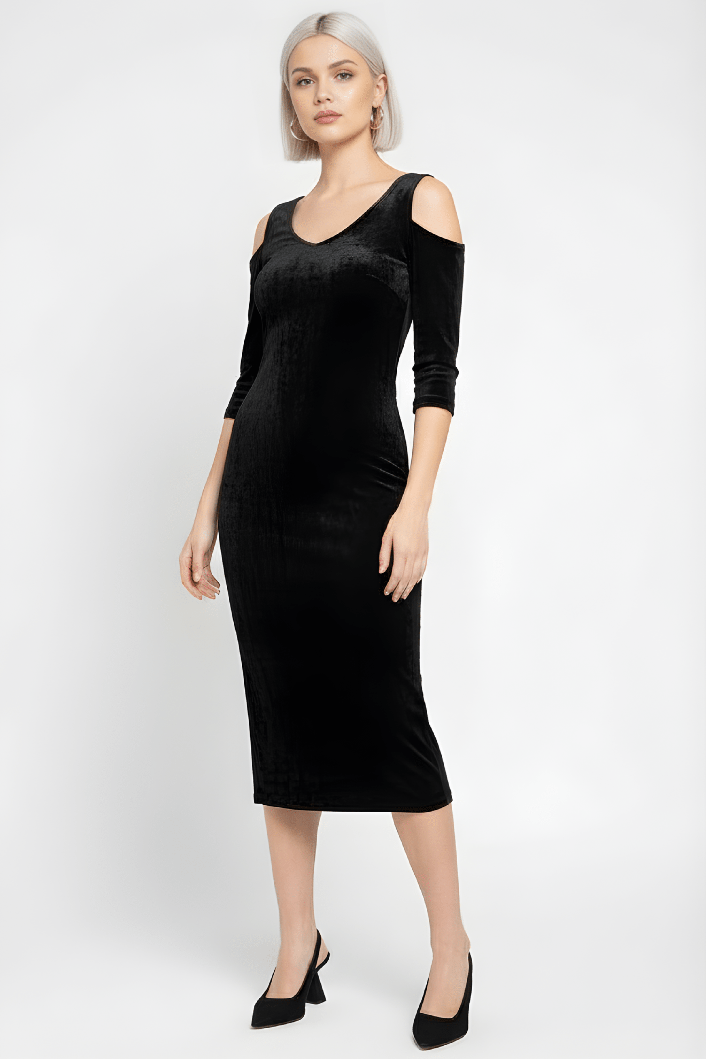 Vestido negro largo terciopelo hombro descubierto LolitasyL - lolitasyl.com