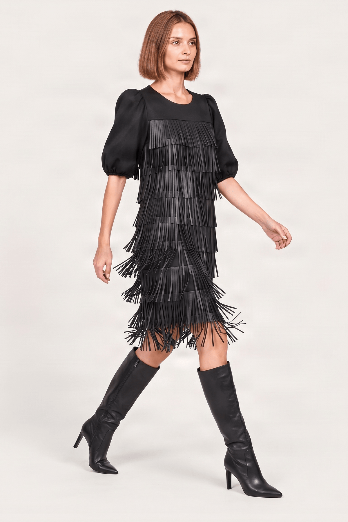 Vestido negro polipiel con flecos Lolitas&L - lolitasyl.com