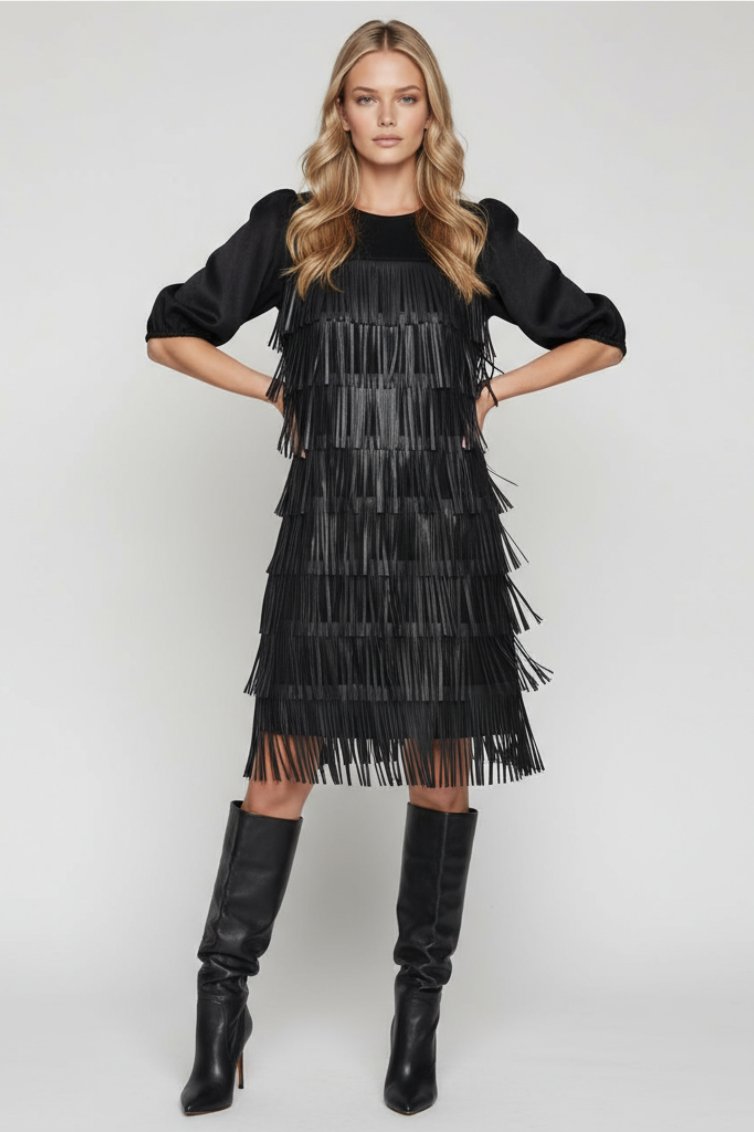 Vestido negro polipiel con flecos Lolitas&L