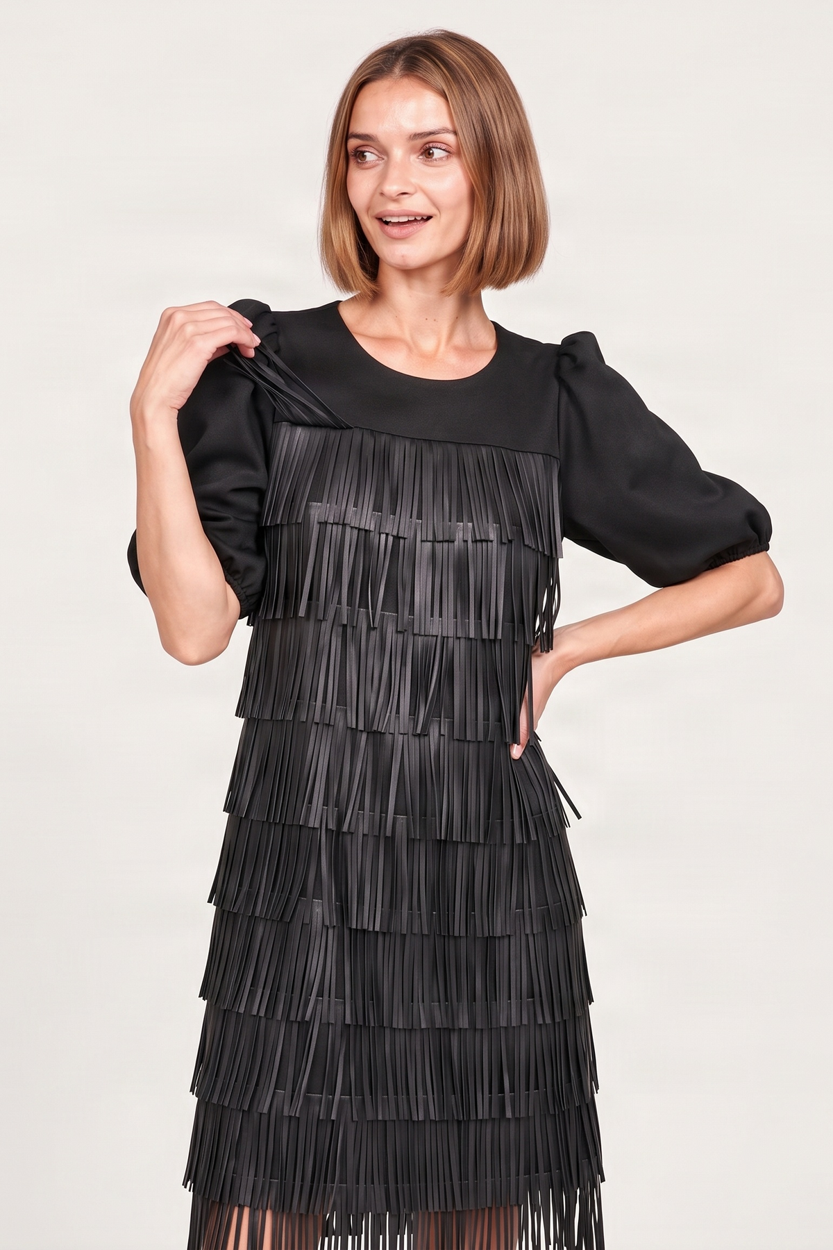 Vestido negro polipiel con flecos Lolitas&L