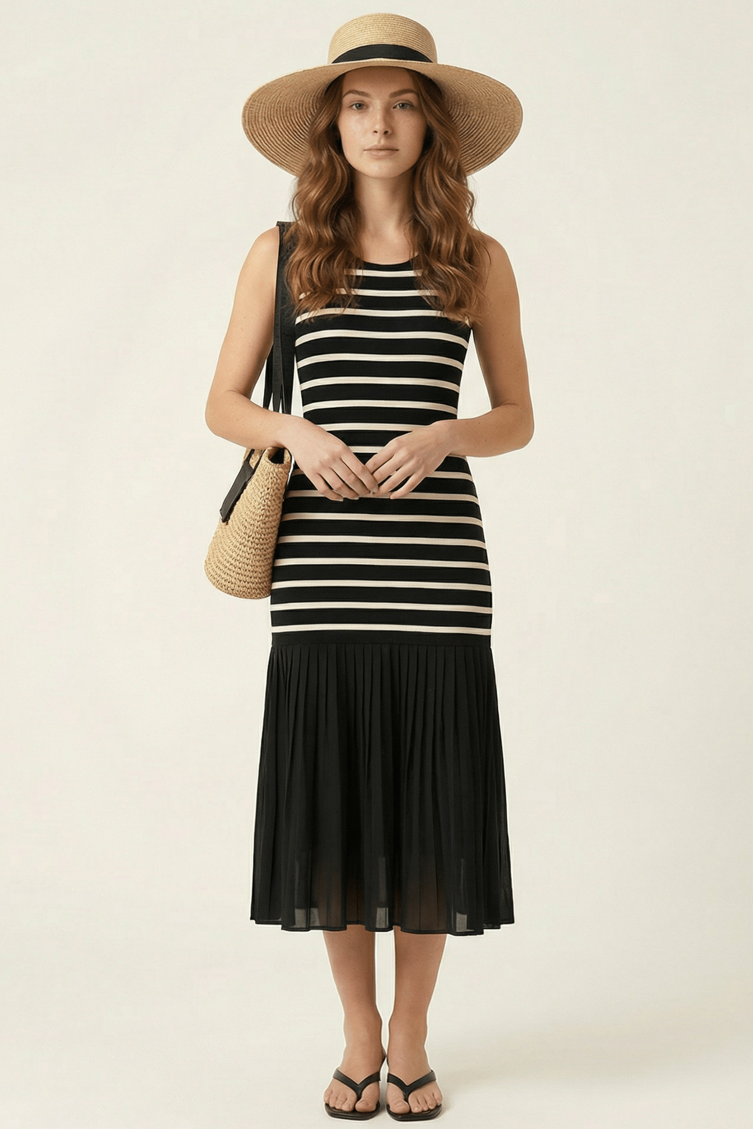 Vestido negro rayas con plisado Lolitas&L - lolitasyl.com