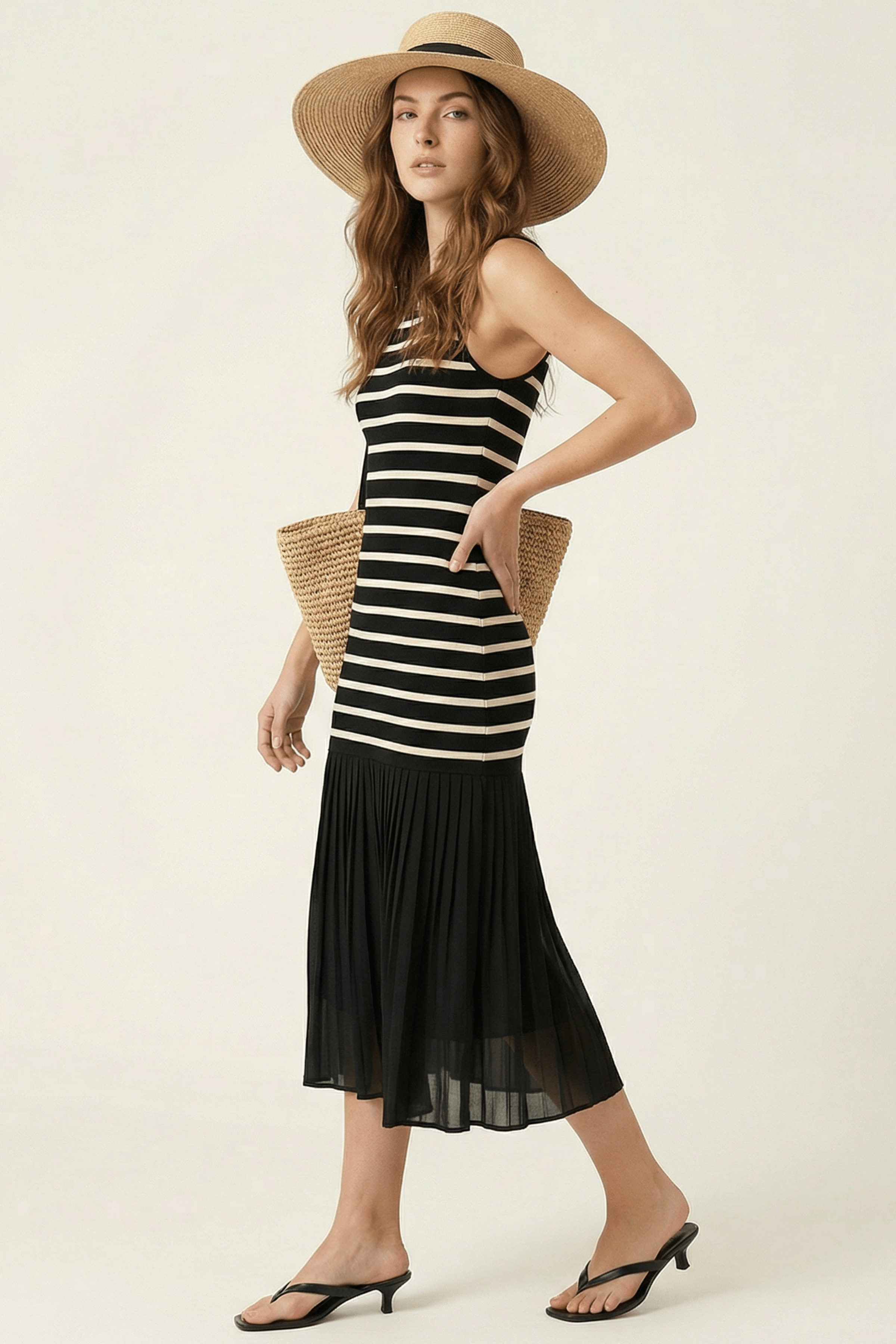 Vestido negro rayas con plisado Lolitas&L - lolitasyl.com