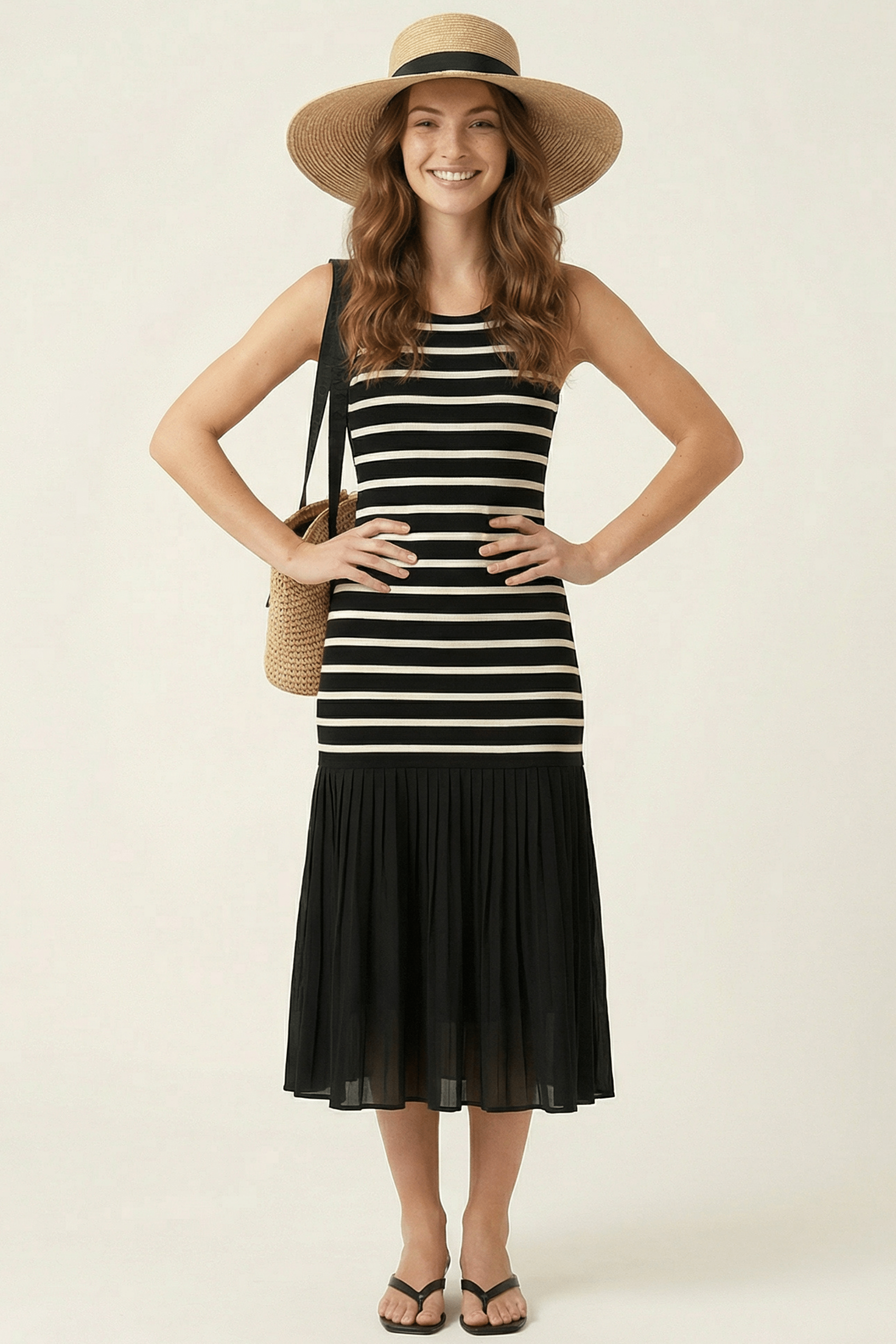 Vestido negro rayas con plisado Lolitas&L - lolitasyl.com