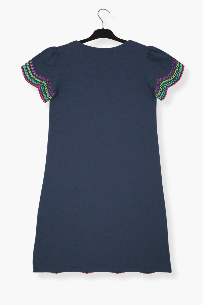 Vestido Preloved azul marino corto con bordado multicolor LolitasyL - lolitasyl.com