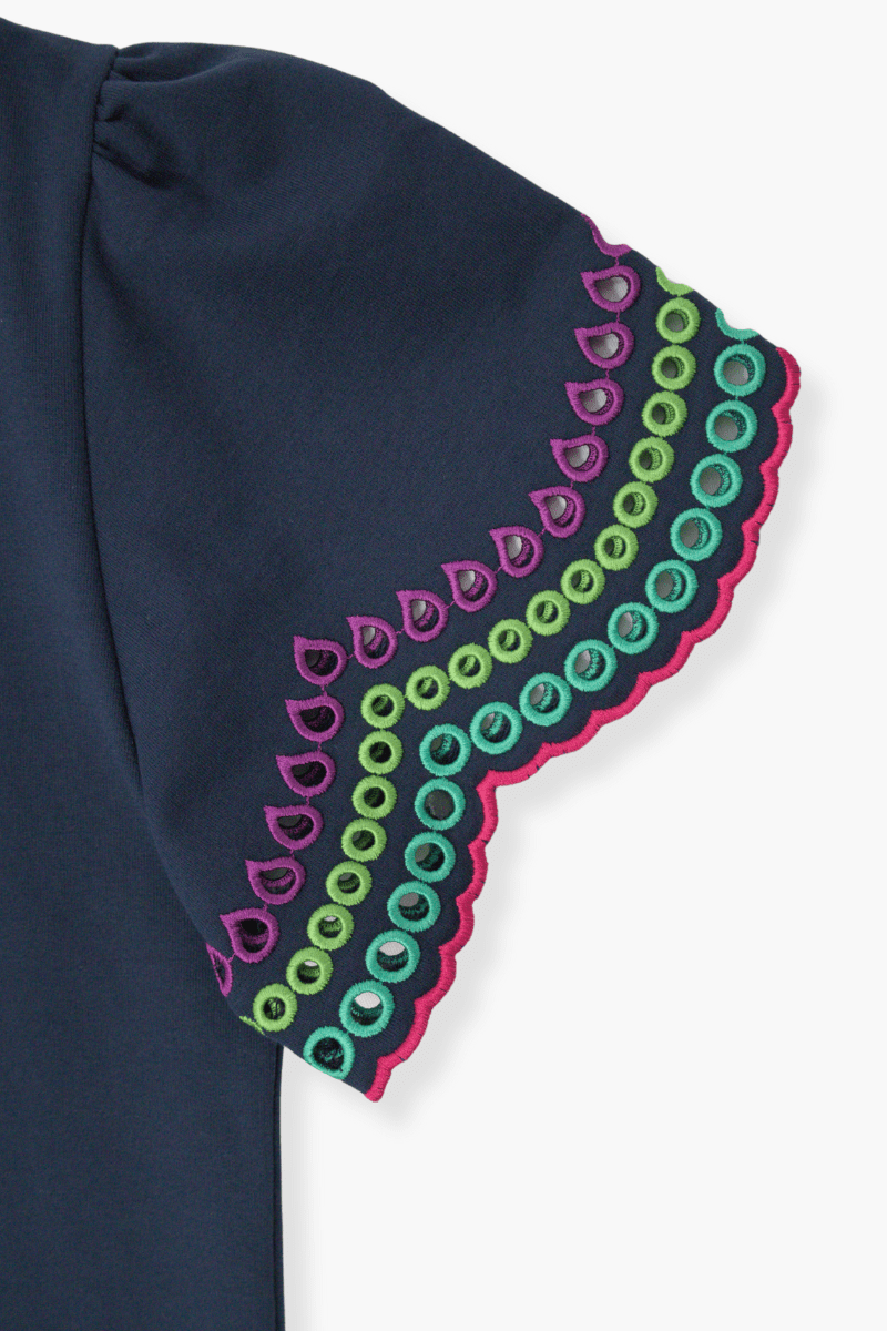 Vestido Preloved azul marino corto con bordado multicolor LolitasyL - lolitasyl.com