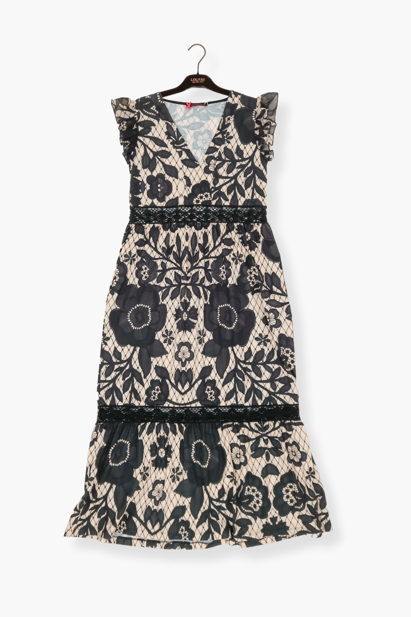 Vestido Preloved largo estampado flower dark con puntilla Lolitas&L - lolitasyl.com