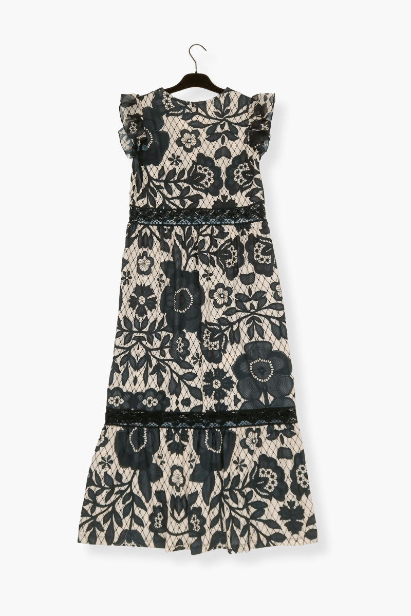 Vestido Preloved largo estampado flower dark con puntilla Lolitas&L - lolitasyl.com