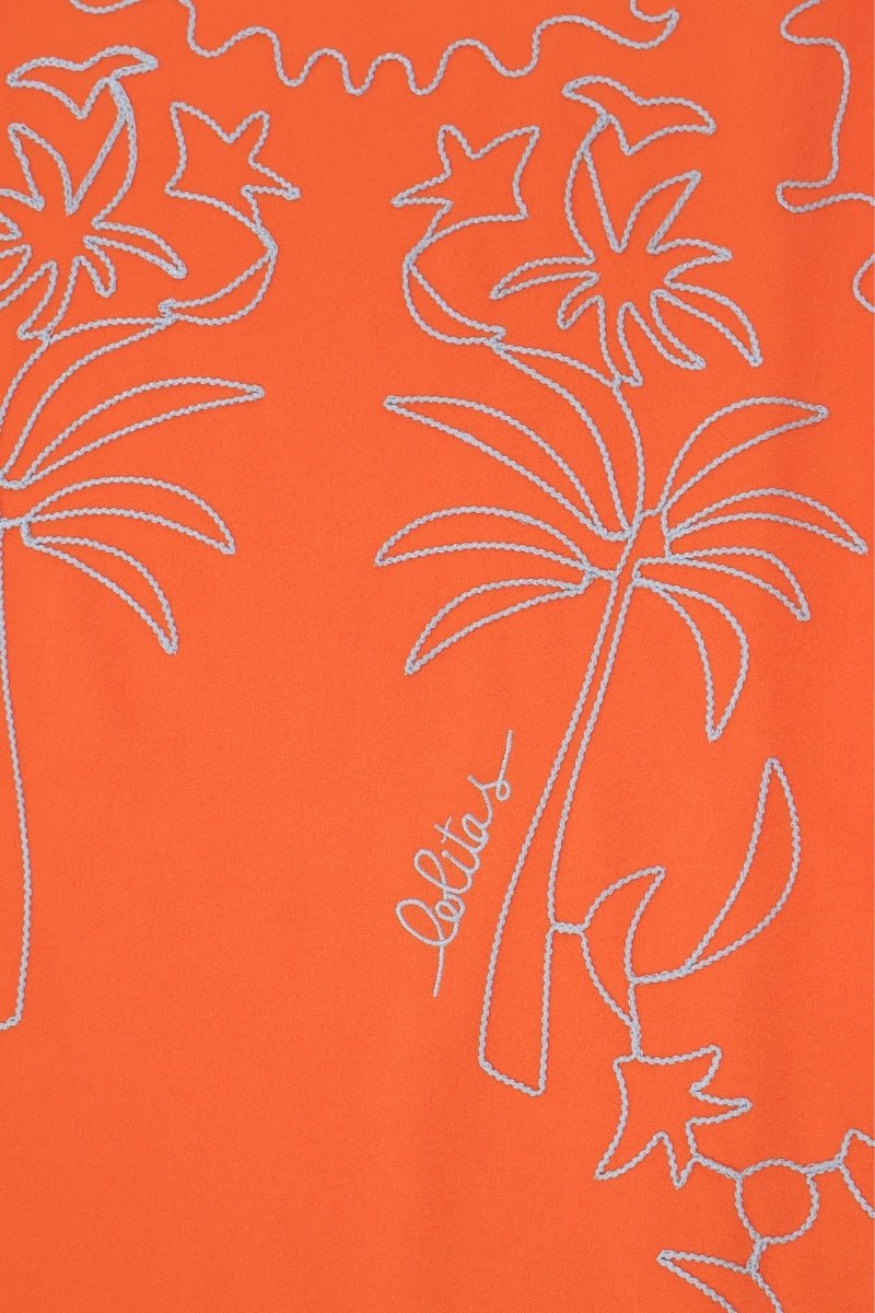 Vestido Preloved naranja corto bordado contraste de palmeras LolitasyL - lolitasyl.com