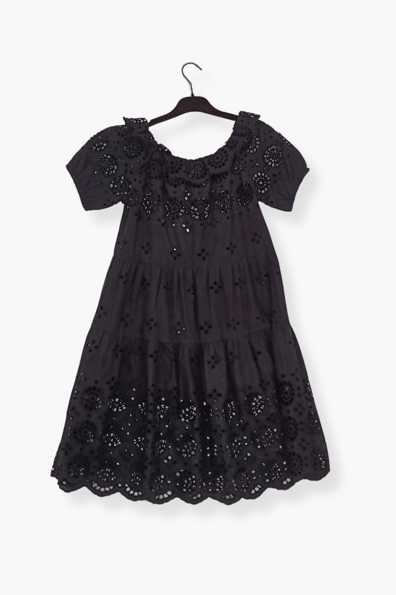Vestido Preloved negro bordado ingles escote barco Lolitas&L - lolitasyl.com