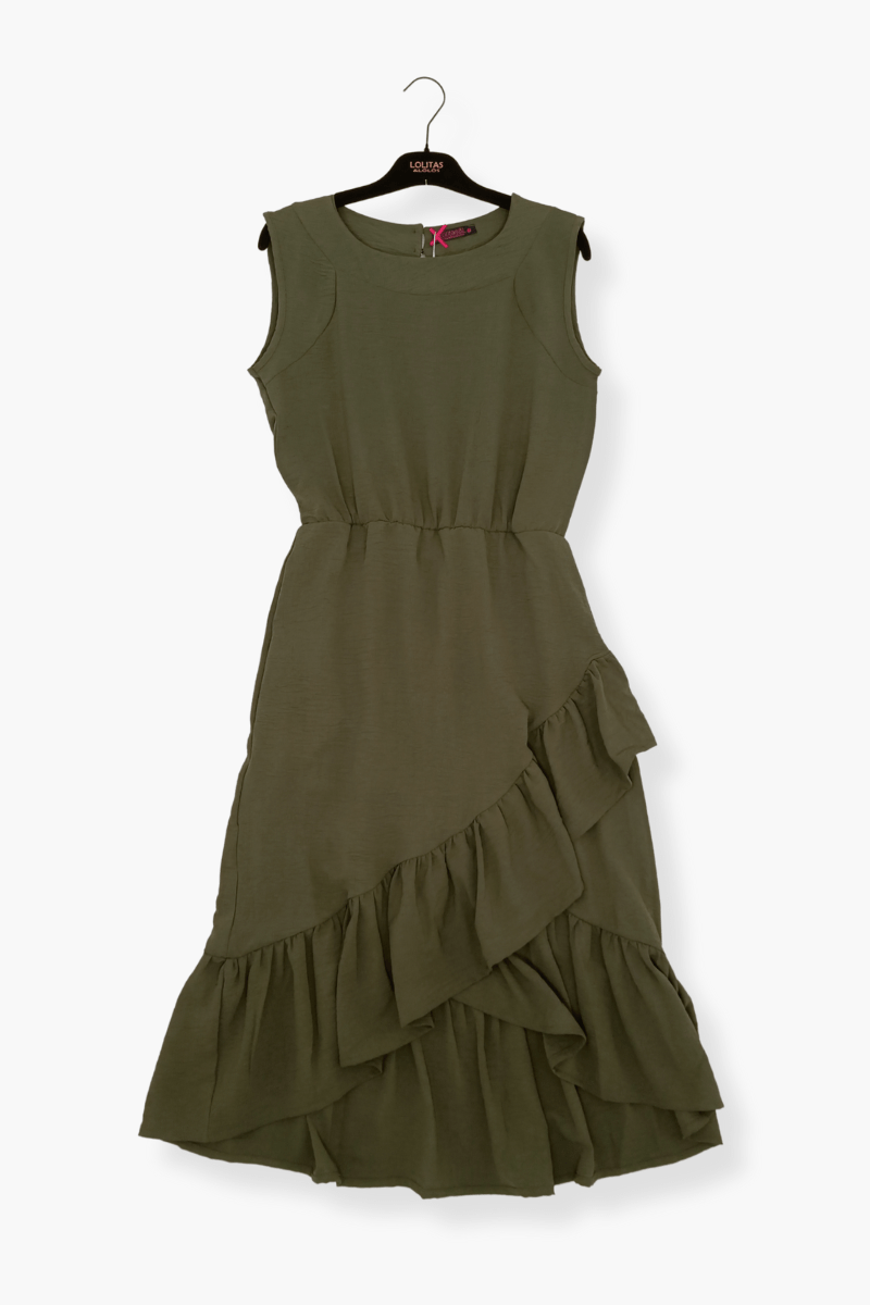 Vestido Preloved verde militar largo con volantes Lolitas&L - lolitasyl.com