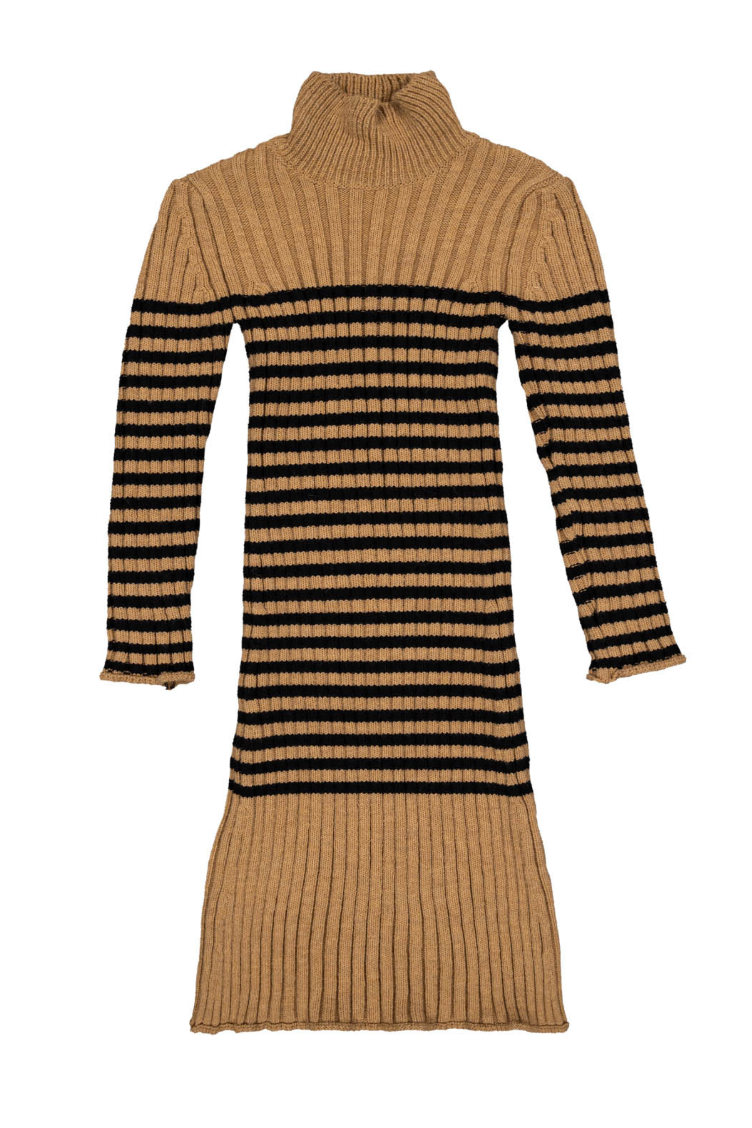 Vestido punto beige de rayas jacquard cuello alto Lolitas&L