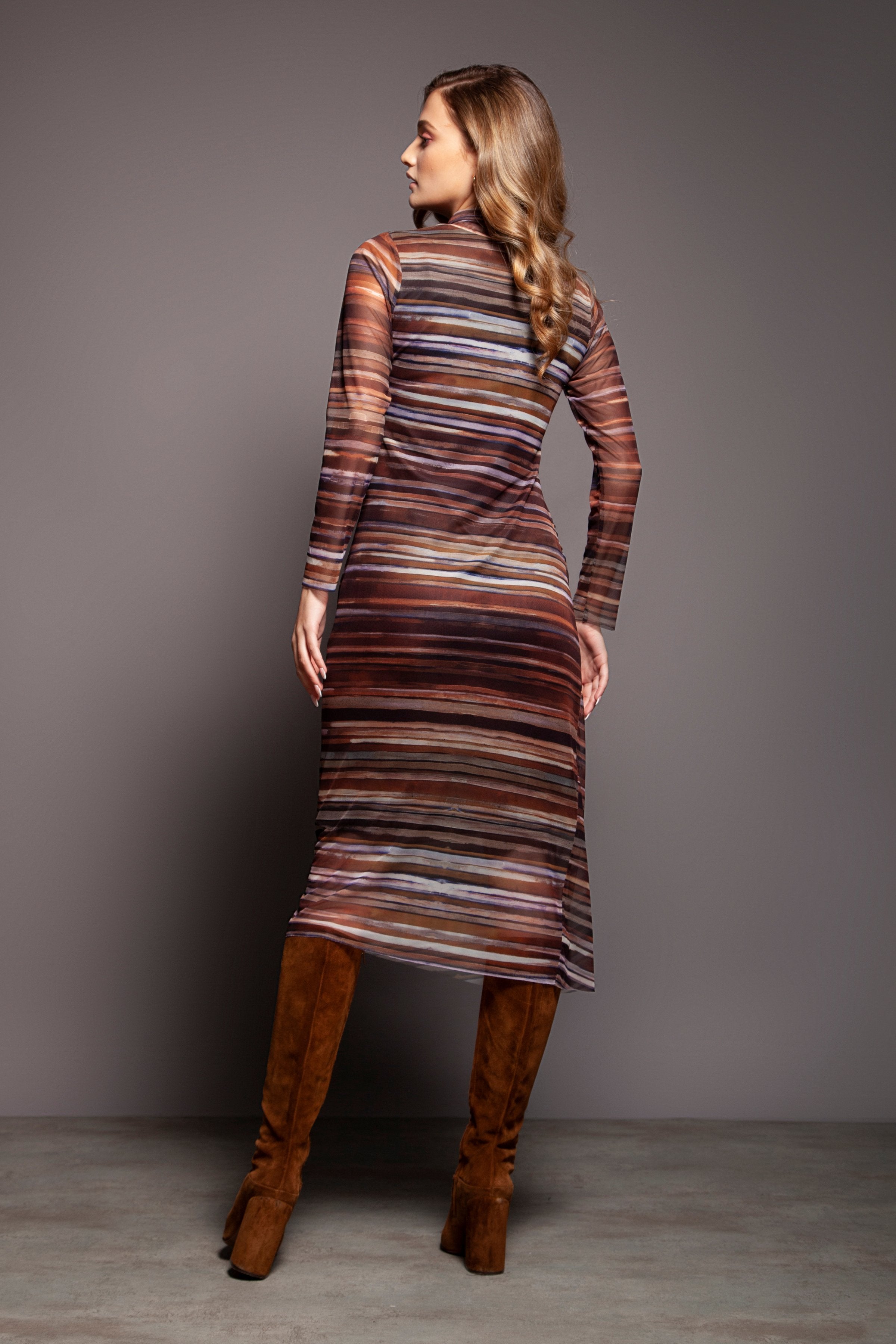 Vestido punto de rayas largo en tonos tierra Lolitas&L - lolitasyl.com