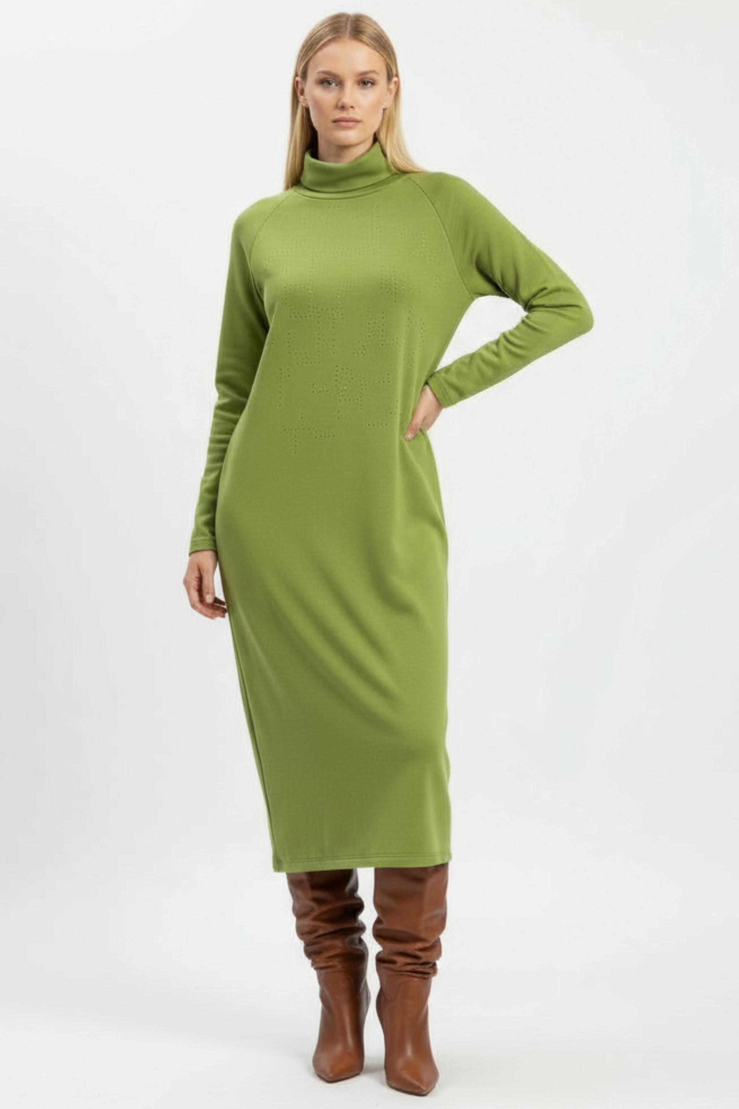 Vestido de punto verde con strass cuello alto Lolitas&L