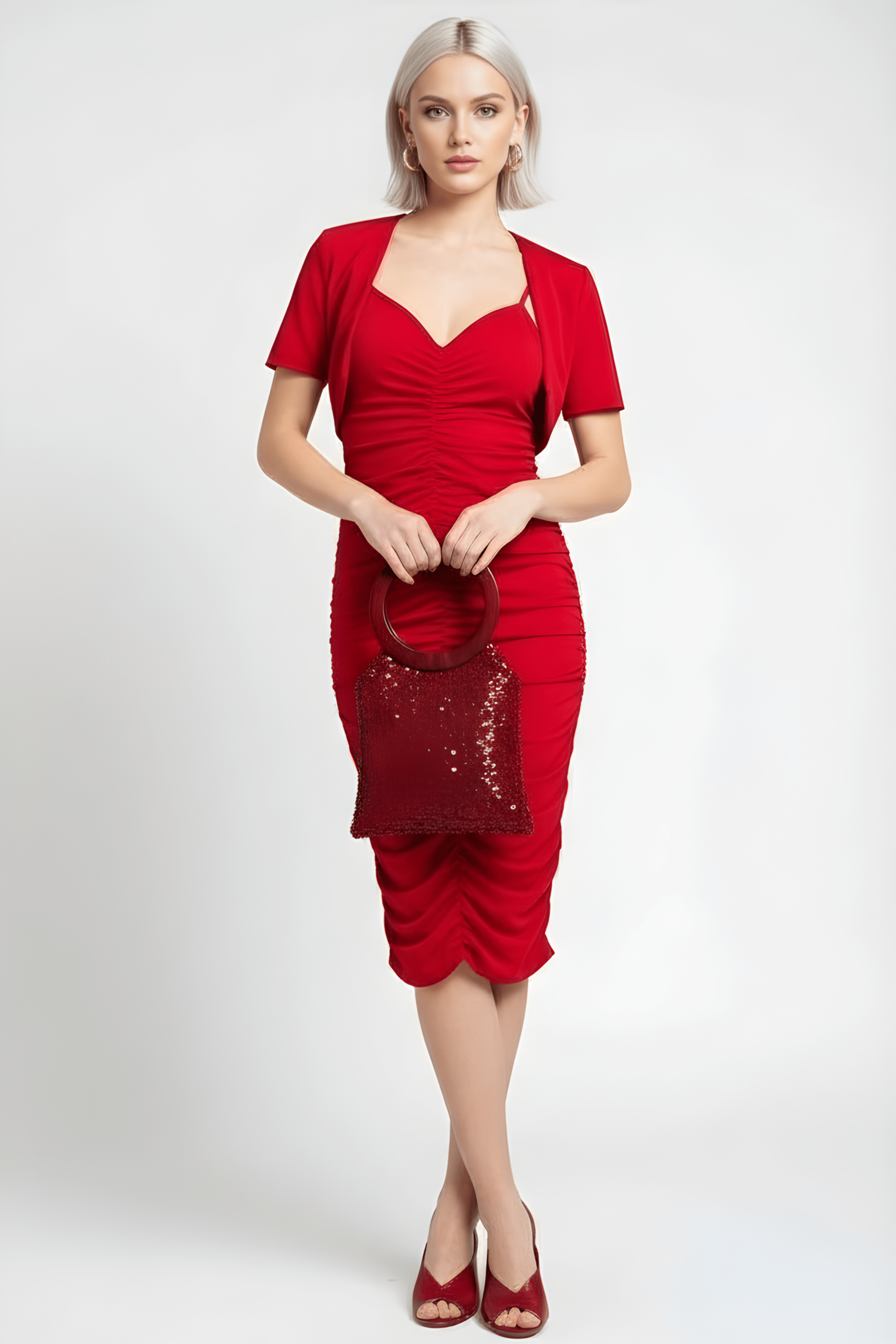 Vestido rojo corto tirantes frunce con torera LolitasyL - lolitasyl.com