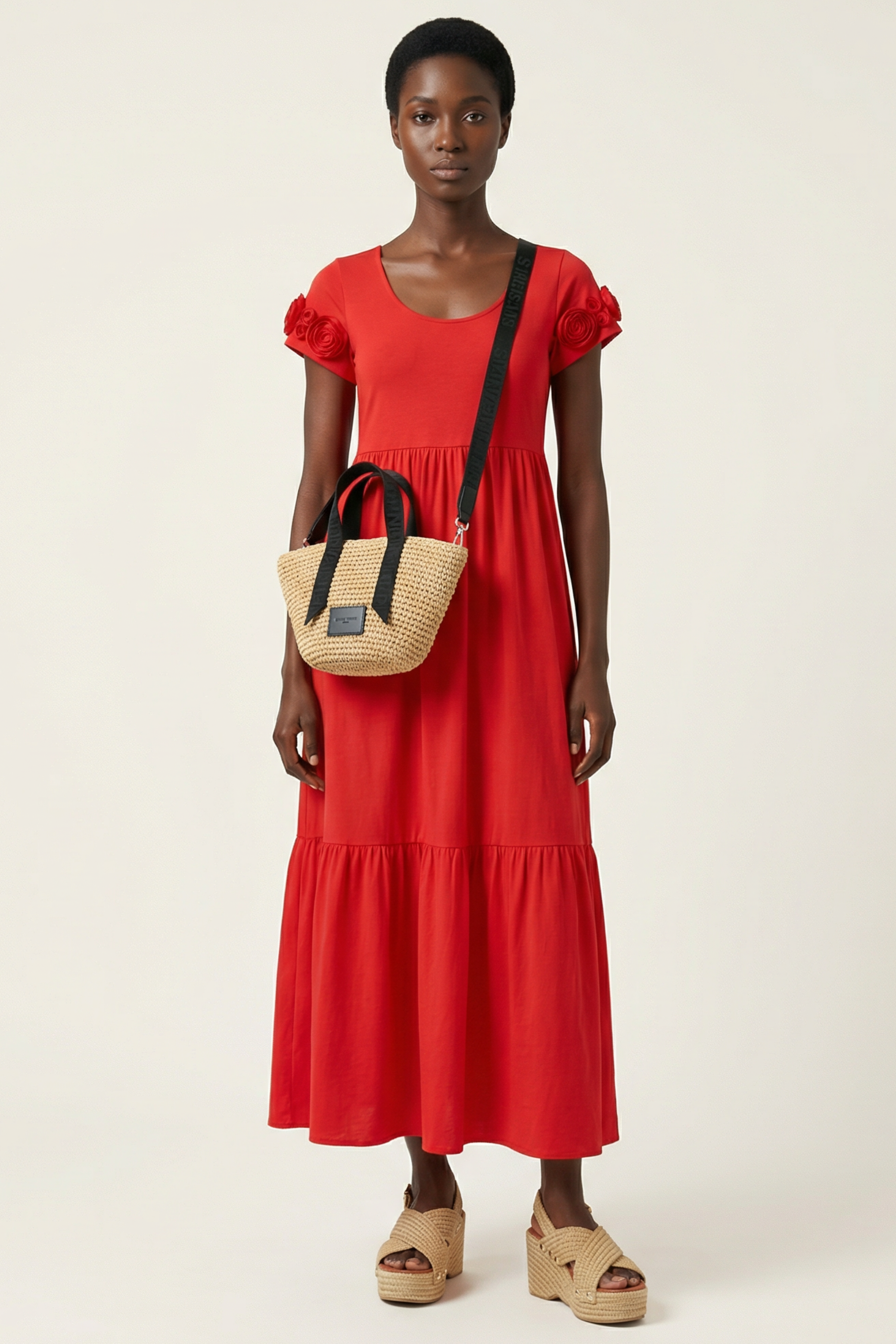 Vestido rojo largo con bordado en la manga corta Lolitas&L