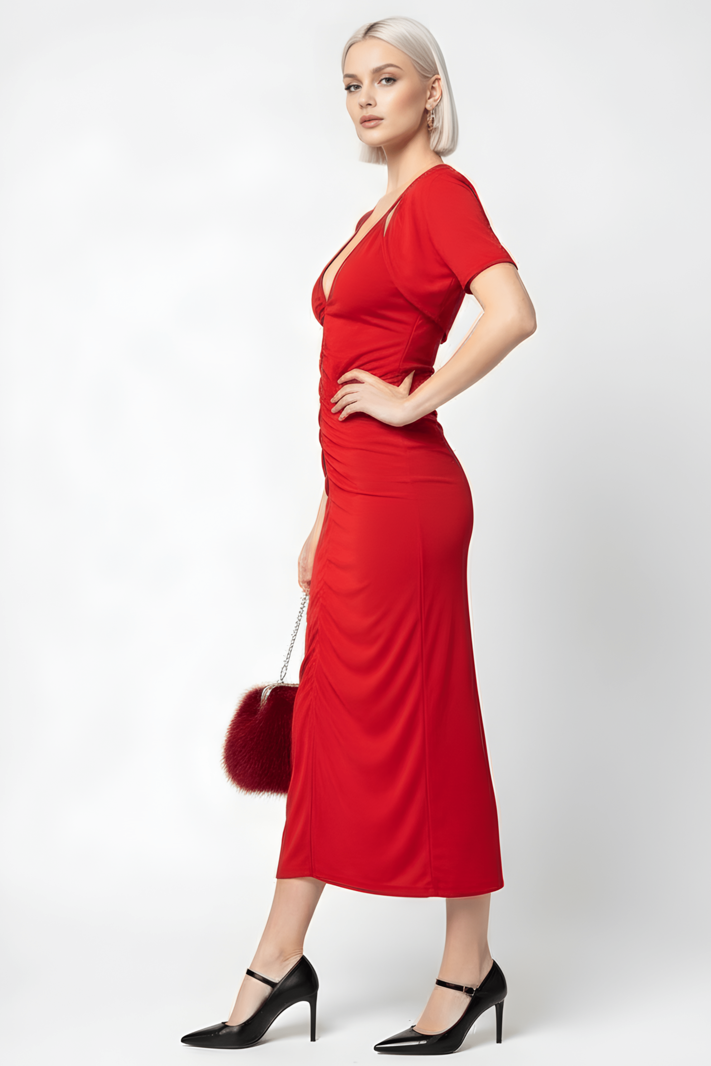 Vestido rojo largo tirantes frunce con torera LolitasyL - lolitasyl.com