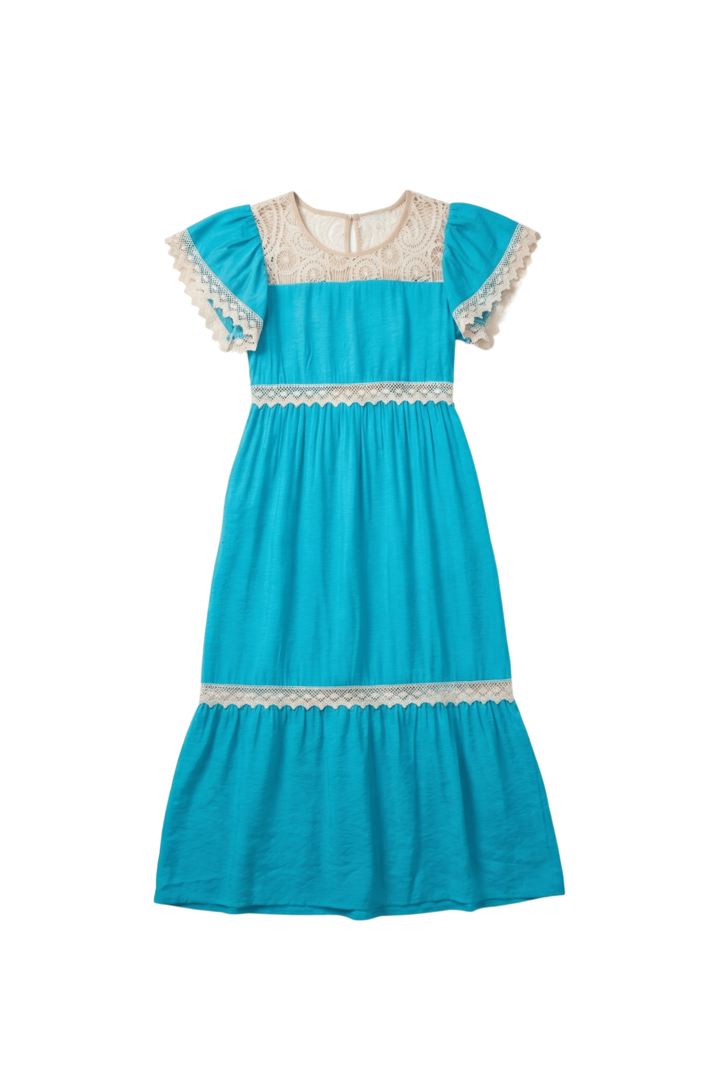 Vestido turquesa largo con detalle grogre en delantero y mangas Lolitas&L - lolitasyl.com